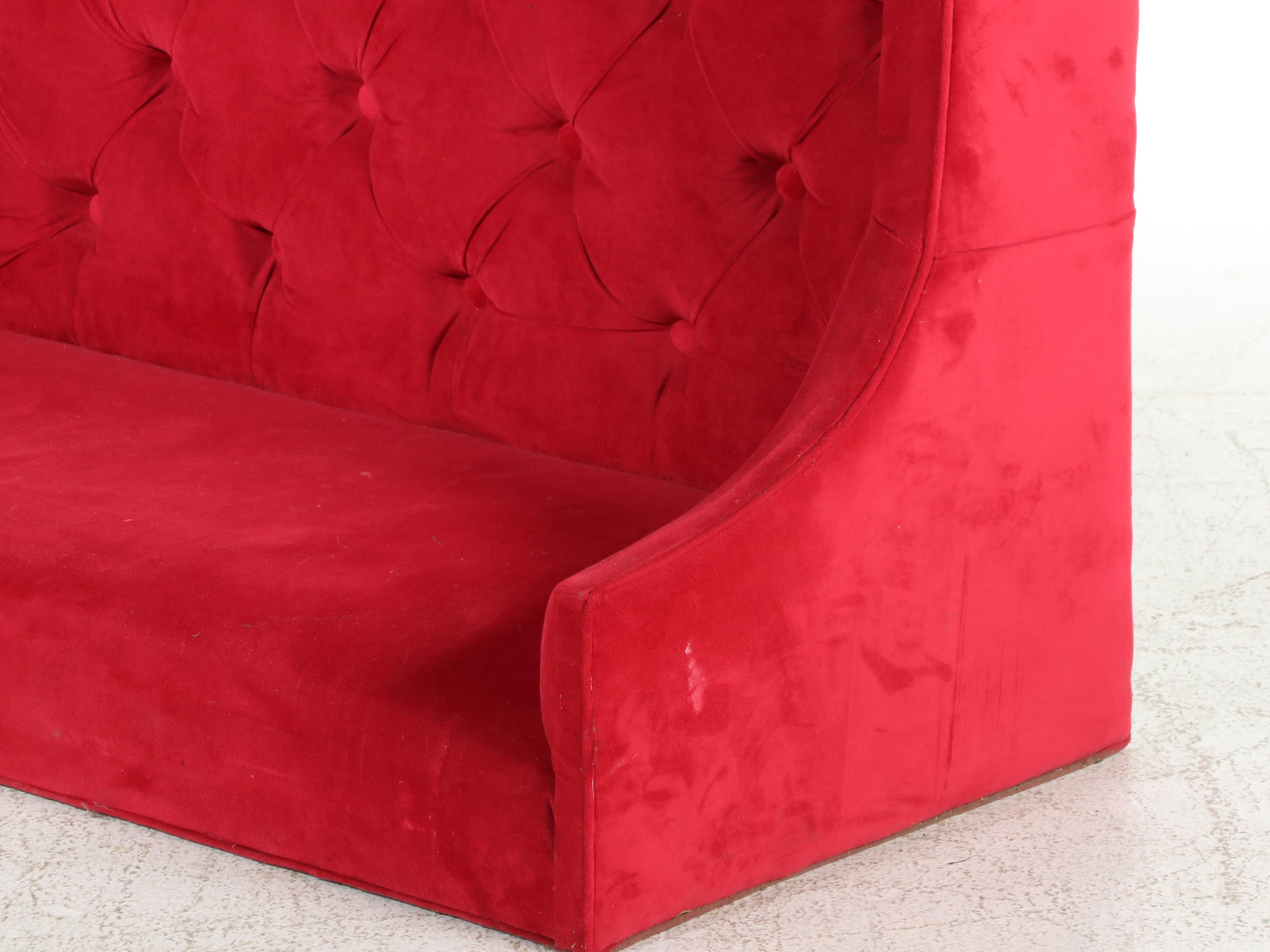 Red Velvet Tufted High Back Bench