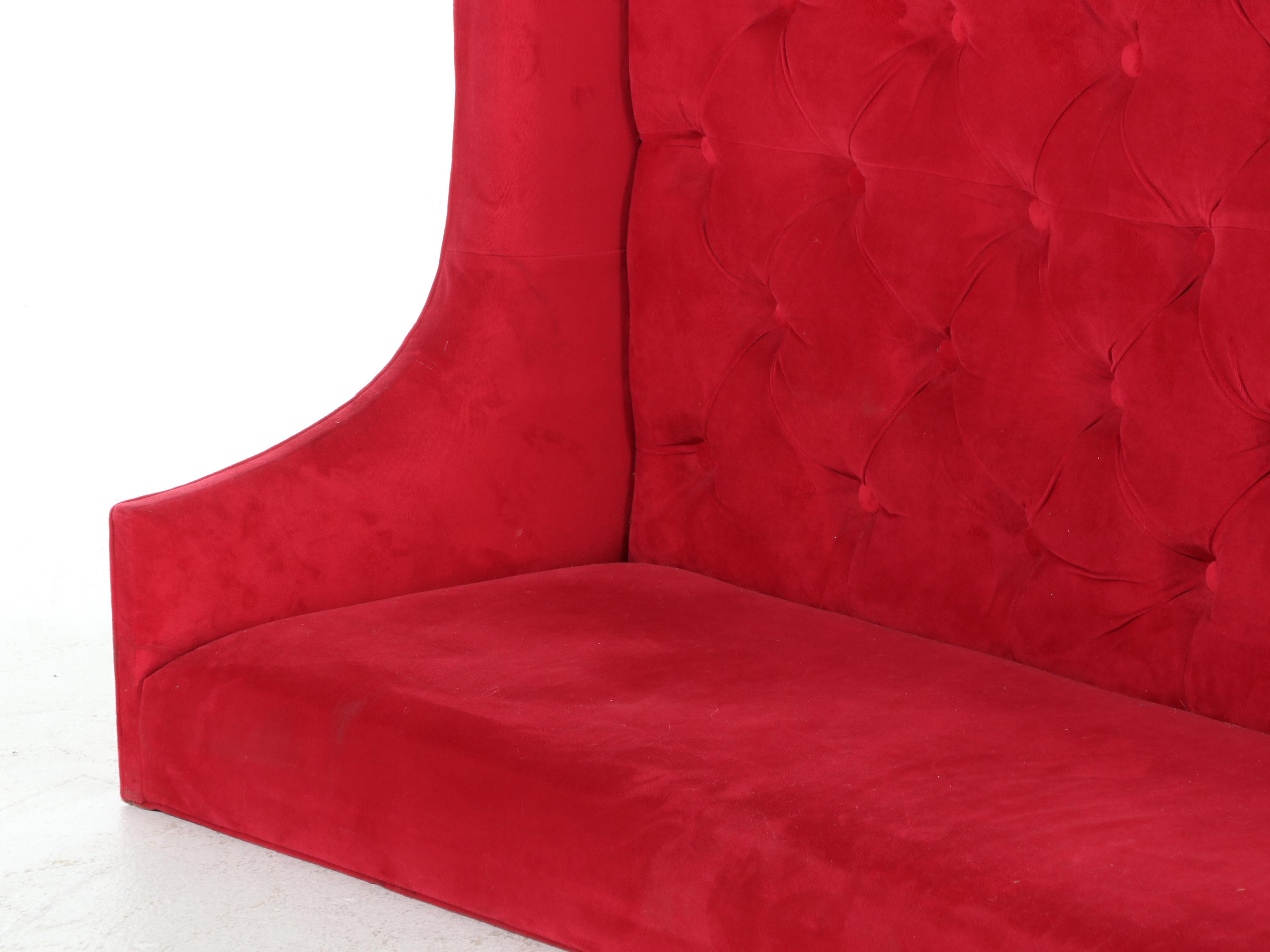 Red Velvet Tufted High Back Bench