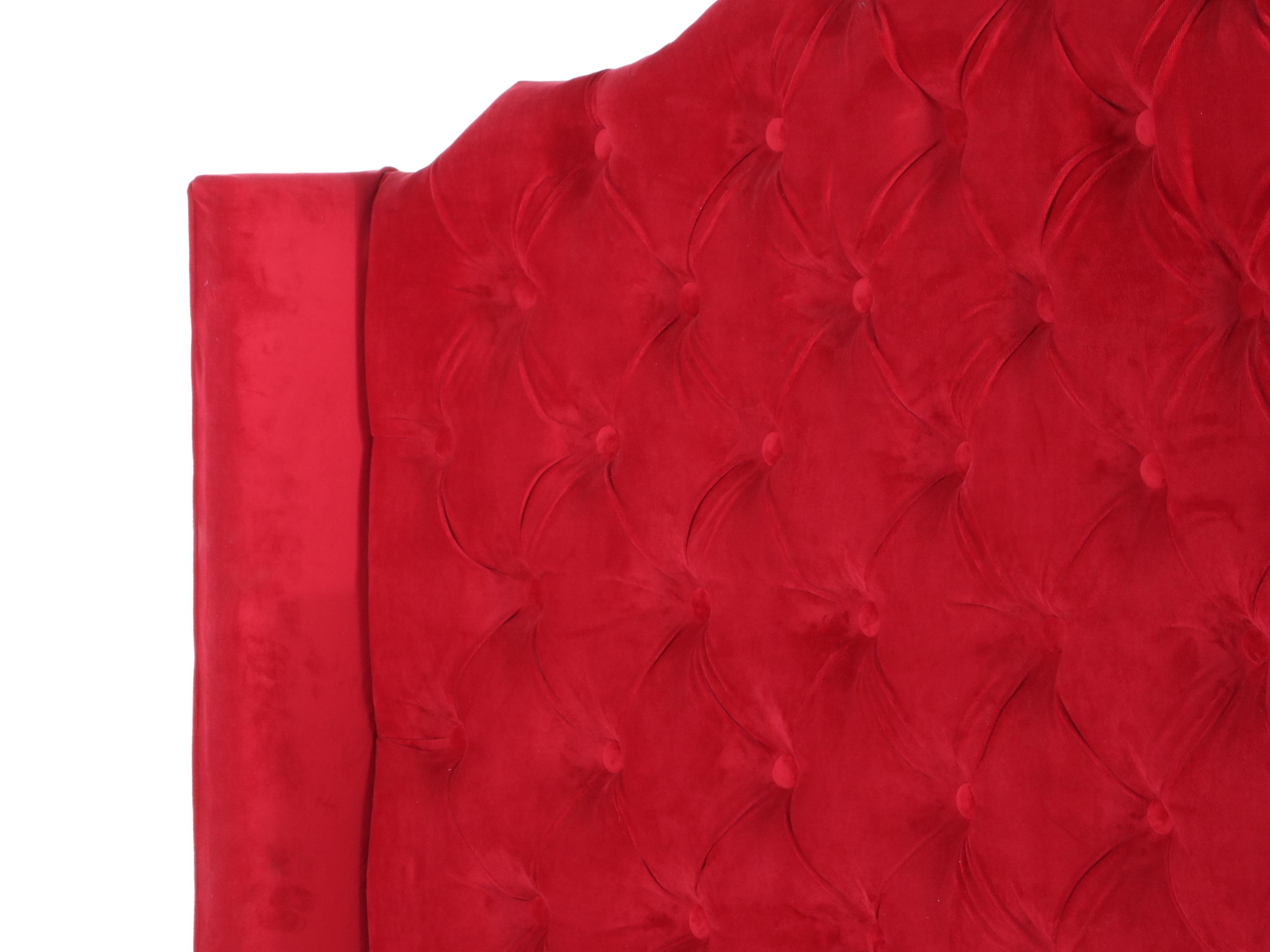 Red Velvet Tufted High Back Bench