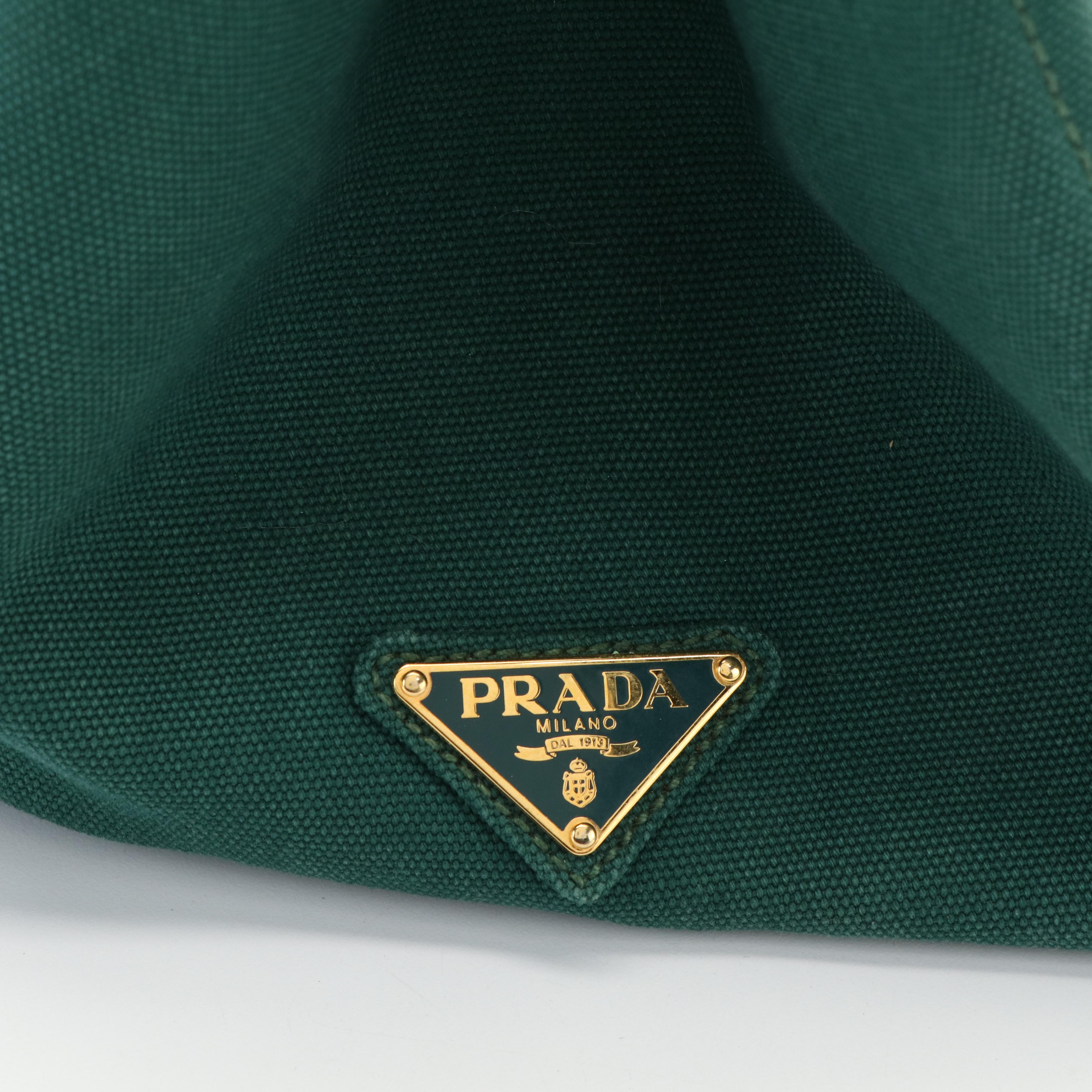 Prada Canapa Logo Emerald Green and Blue Canvas Tote Bag