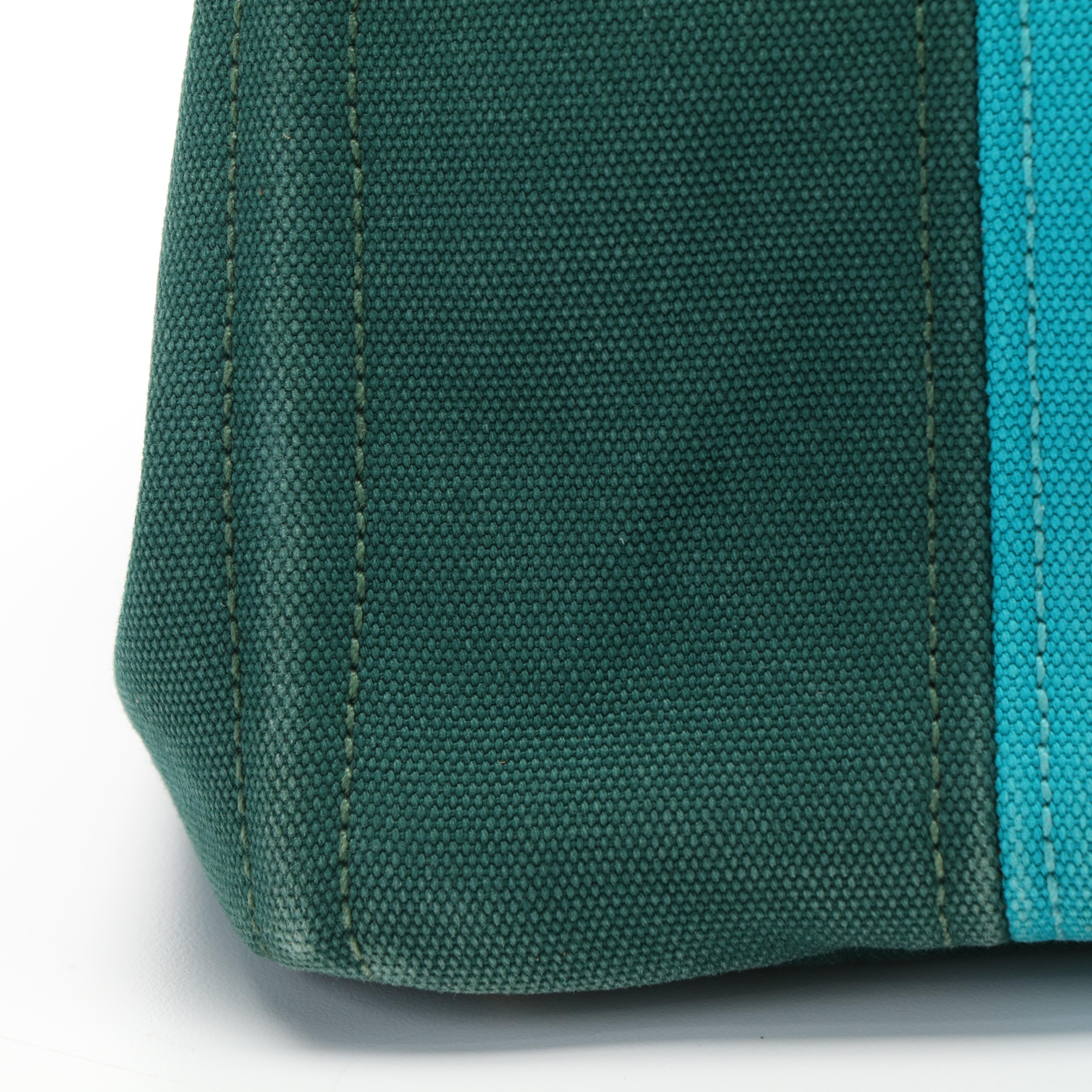 Prada Canapa Logo Emerald Green and Blue Canvas Tote Bag