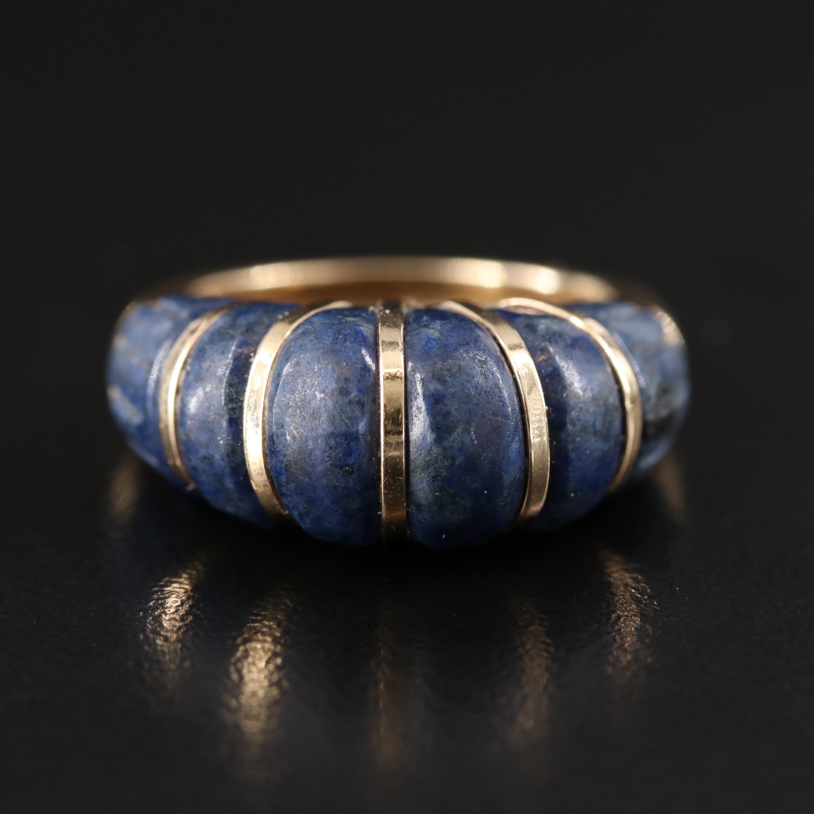14K Fluted Lapis Lazuli Inlay Ring
