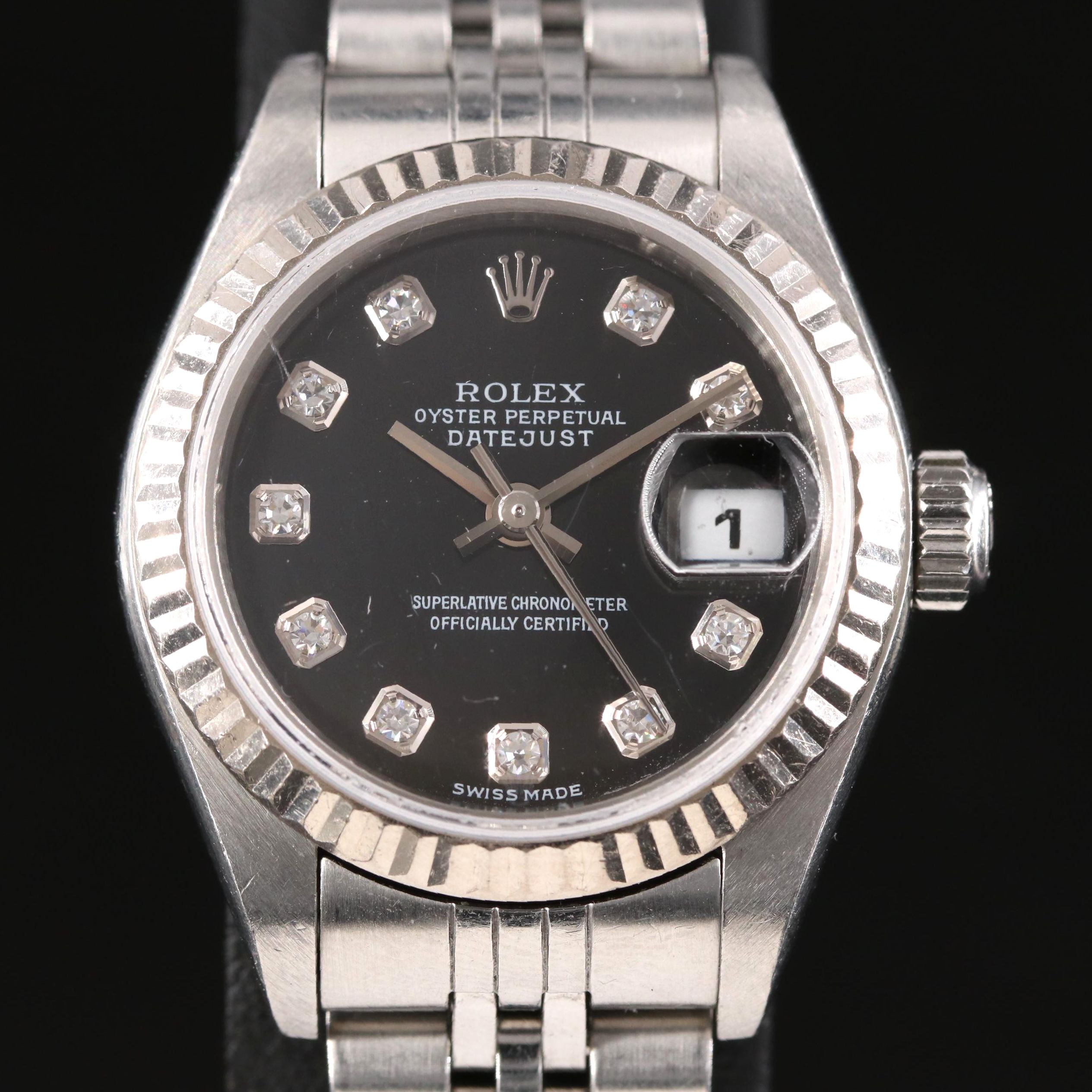 2003 Rolex Black Factory Diamond Dial Datejust Watch