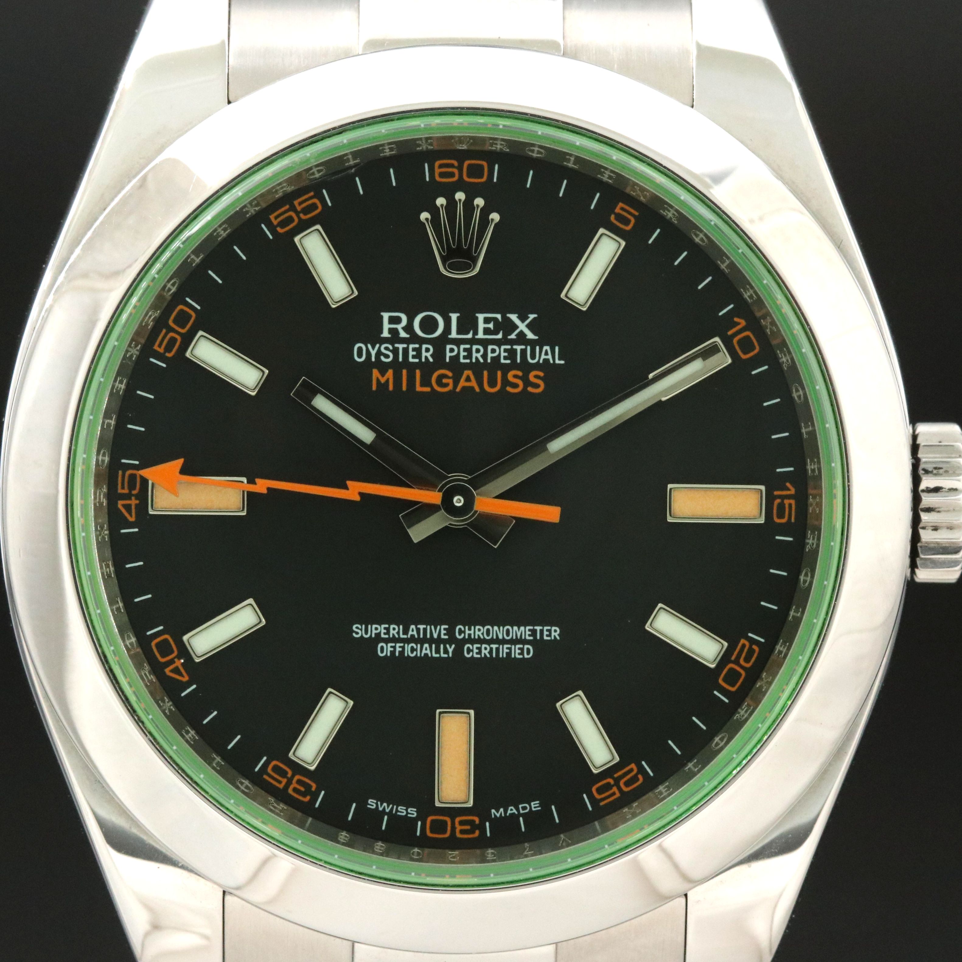 2008-2009 Rolex Oyster Perpetual Milgauss Orange and Black Dial Watch