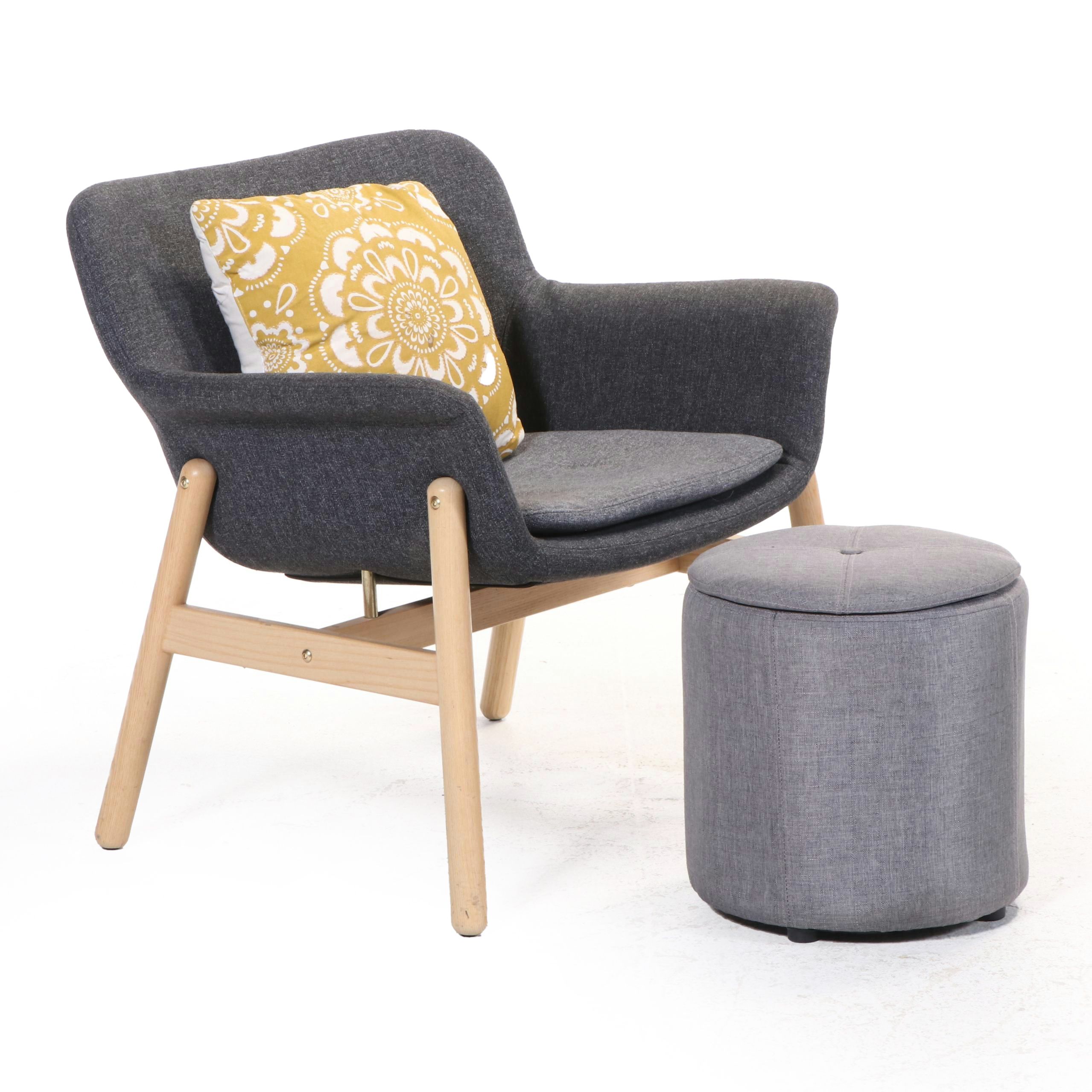 Modernist Style Lounge Chair and Storage Ottoman, Incl. IKEA "Vedbo"