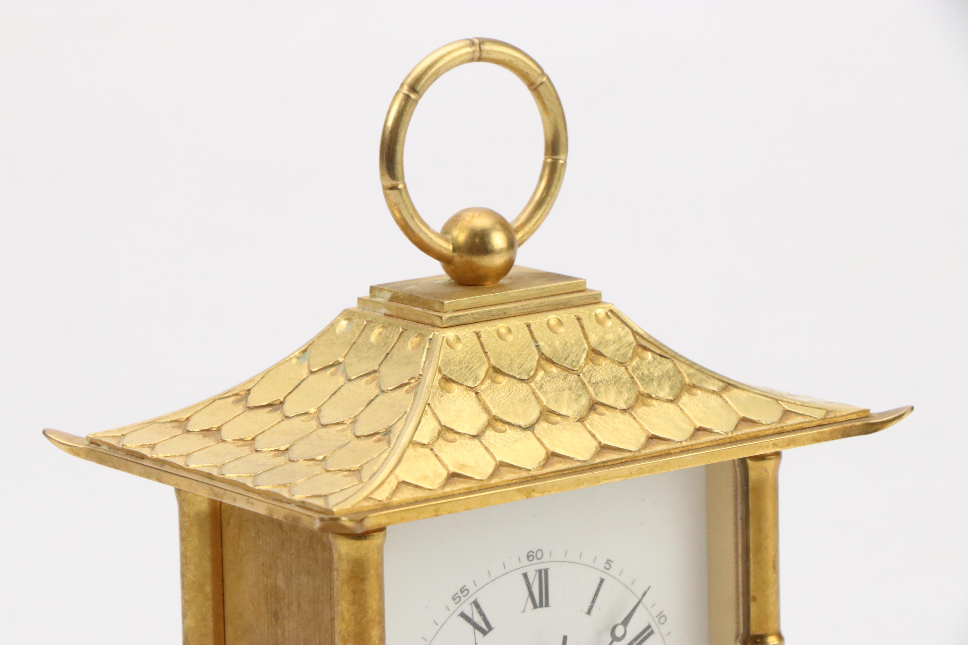 Tiffany & Co. "Pagoda" Brass Mantel Clock, 1980s
