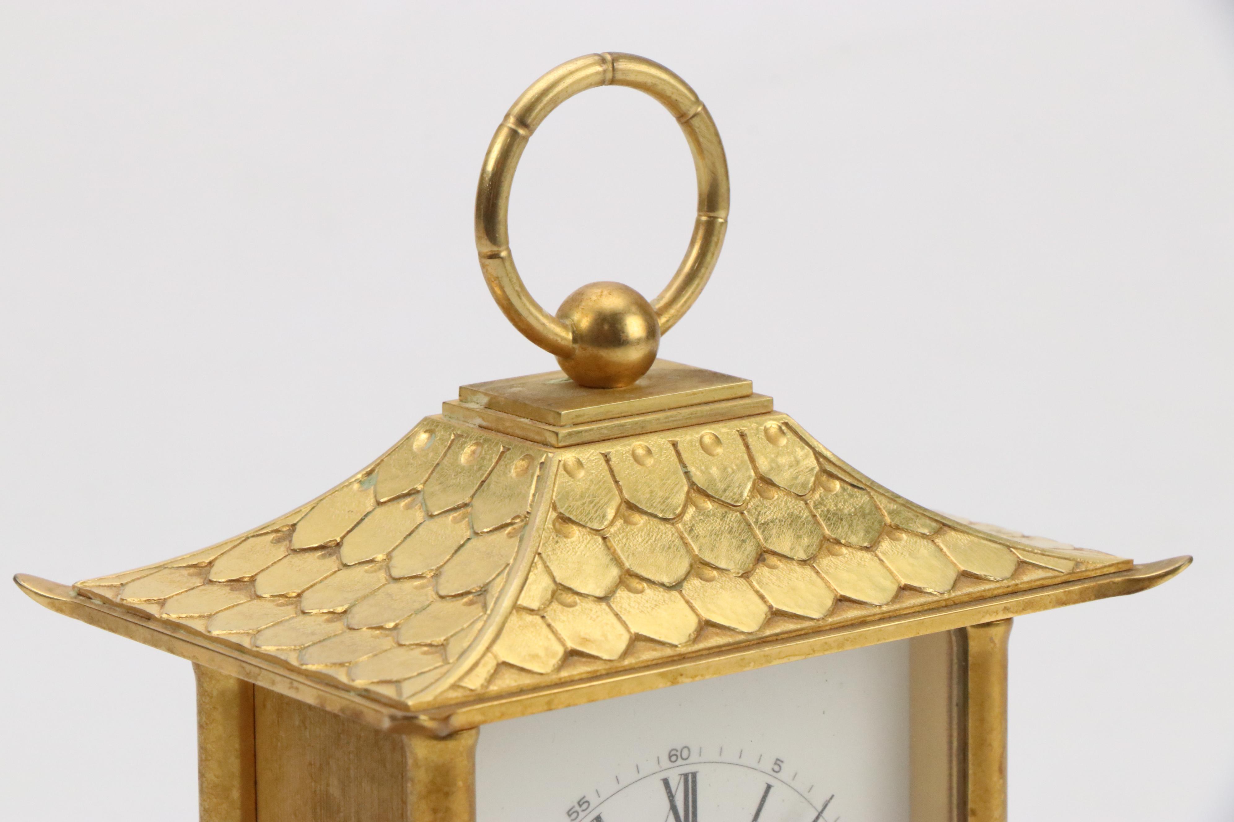 Tiffany & Co. "Pagoda" Brass Mantel Clock, 1980s