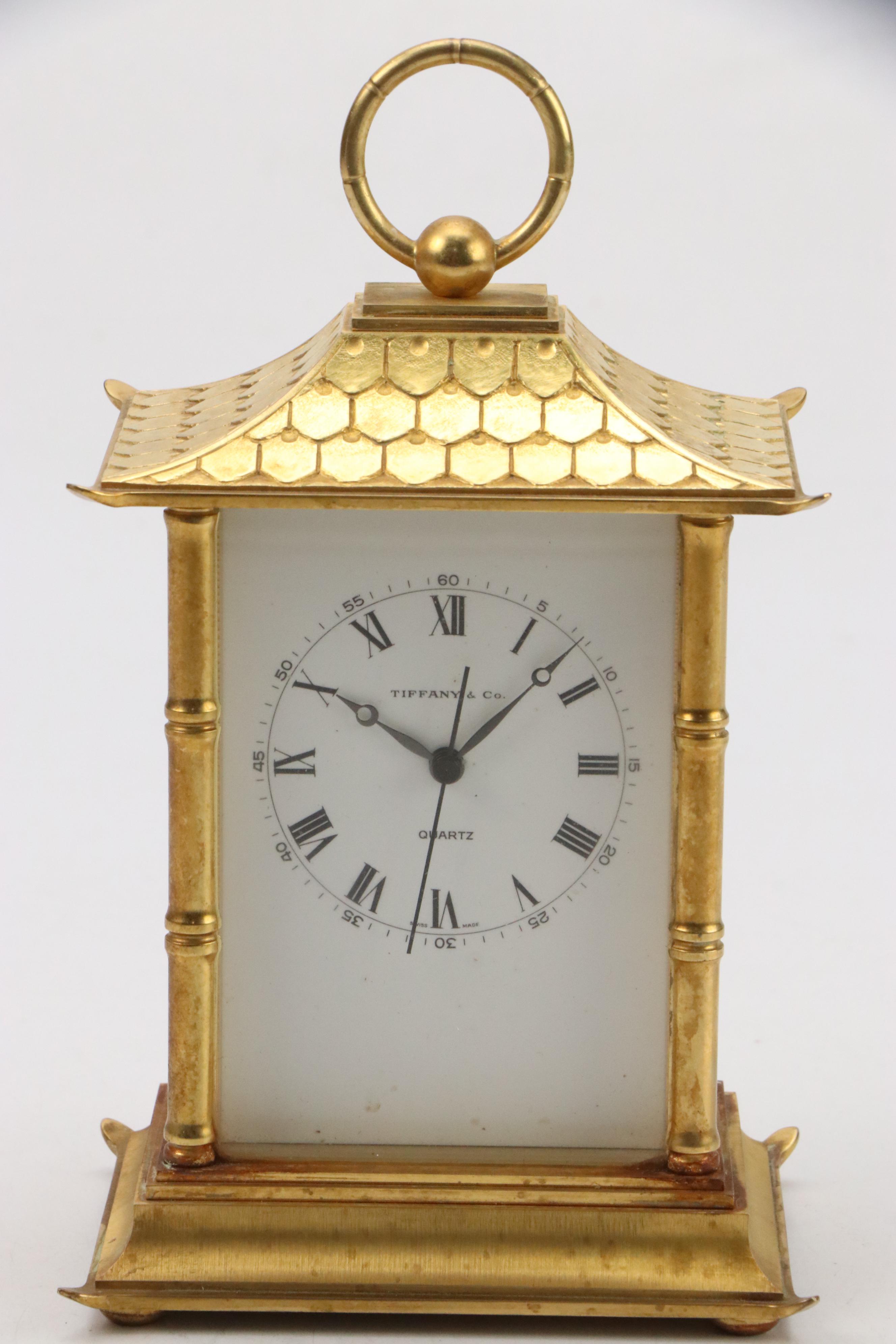 Tiffany & Co. "Pagoda" Brass Mantel Clock, 1980s
