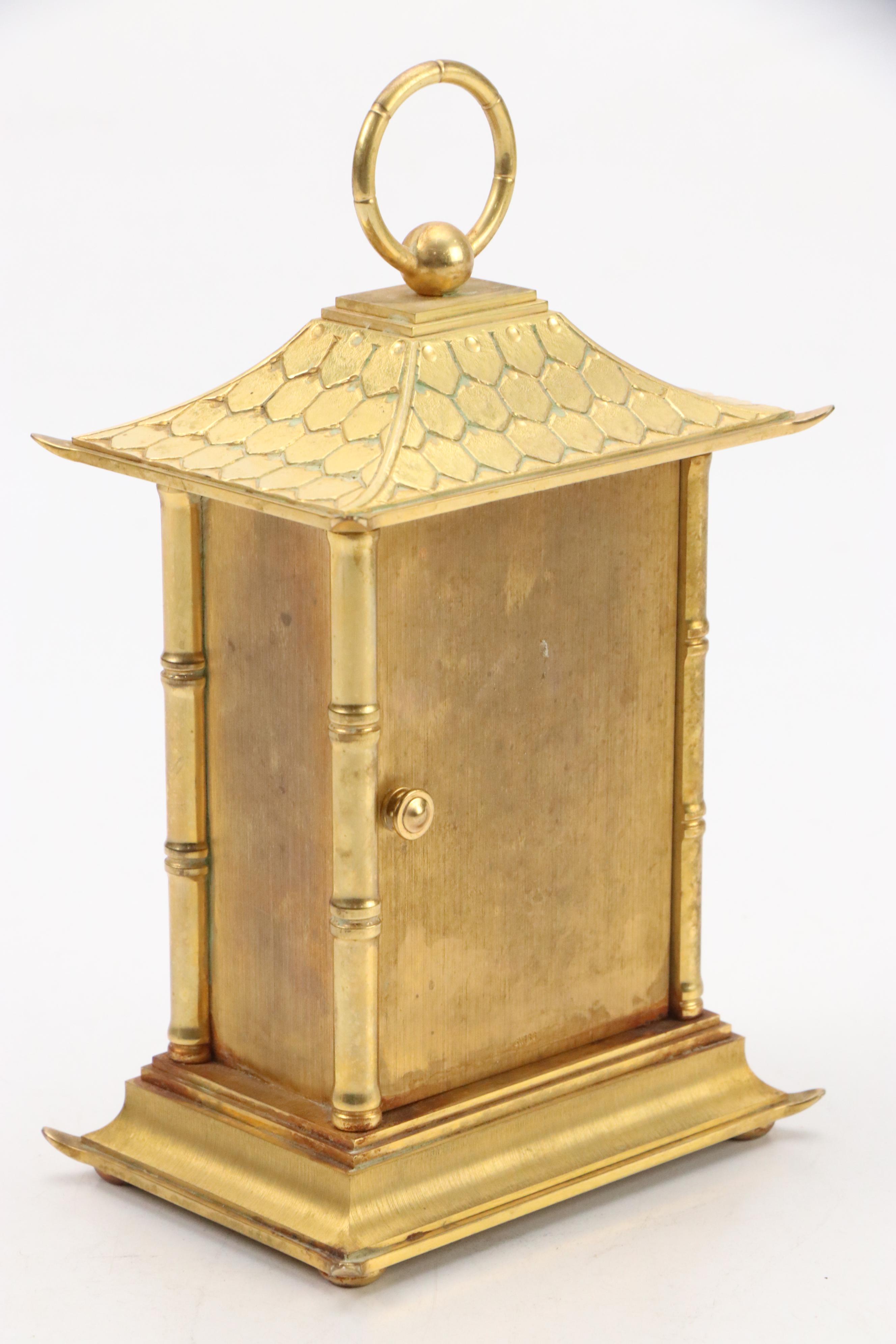 Tiffany & Co. "Pagoda" Brass Mantel Clock, 1980s