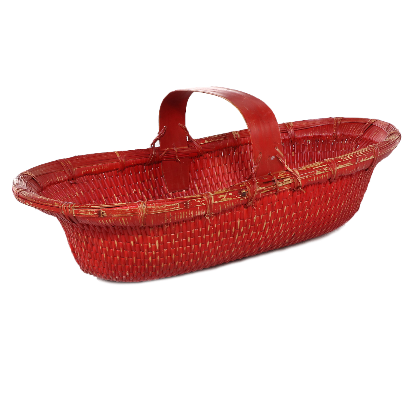 Handmade Red Lacquered Woven Reed Basket