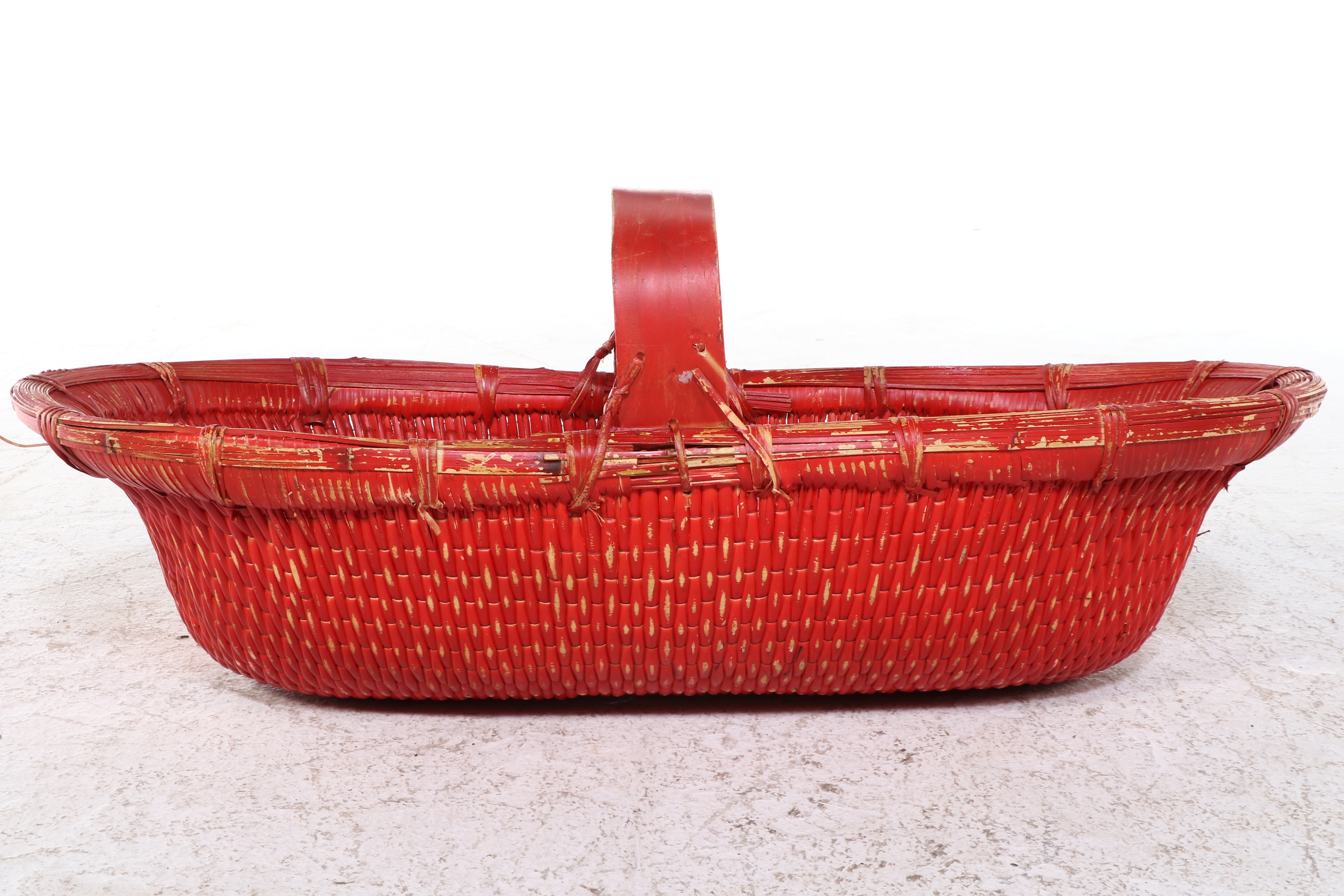 Handmade Red Lacquered Woven Reed Basket