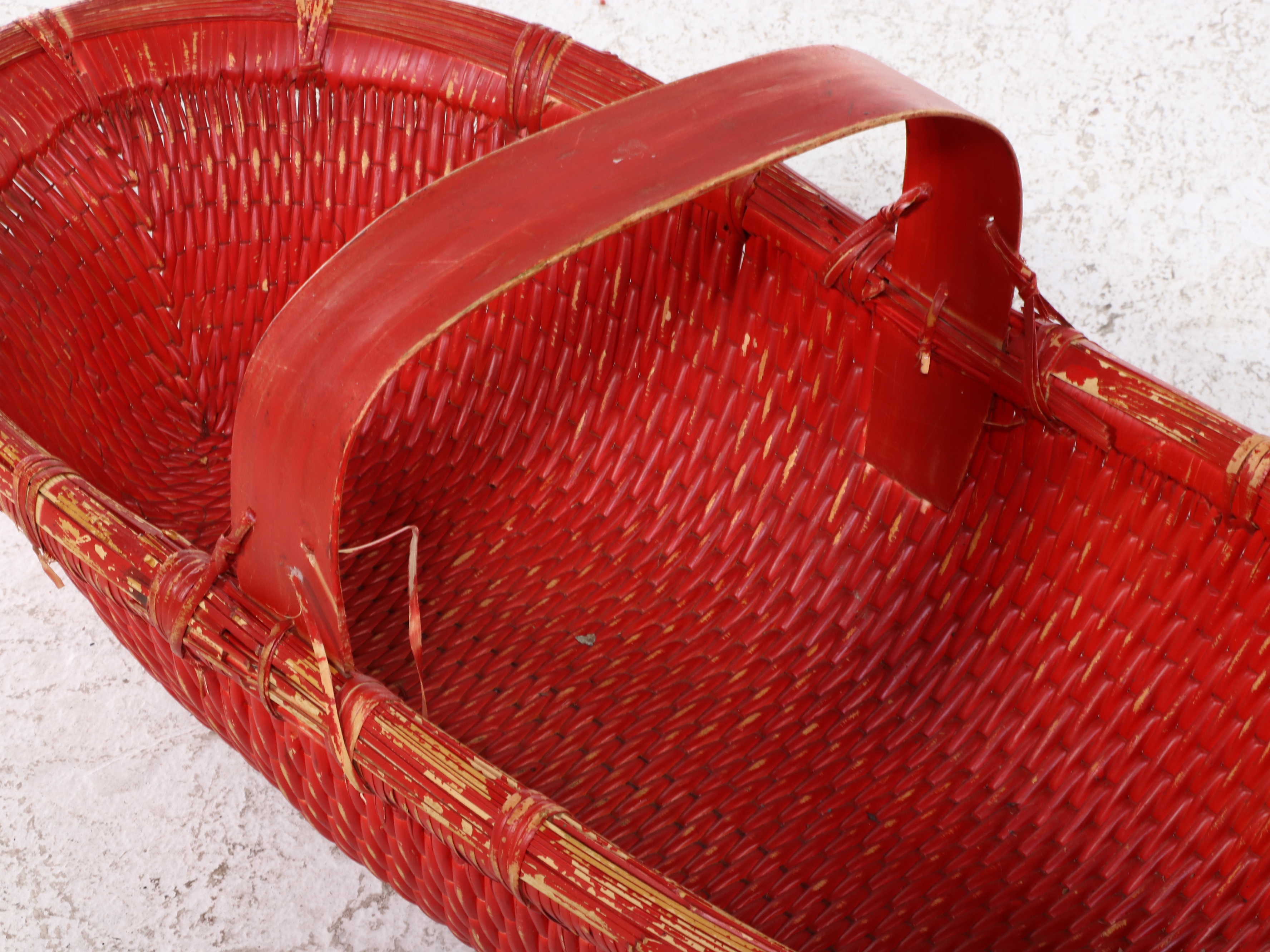 Handmade Red Lacquered Woven Reed Basket