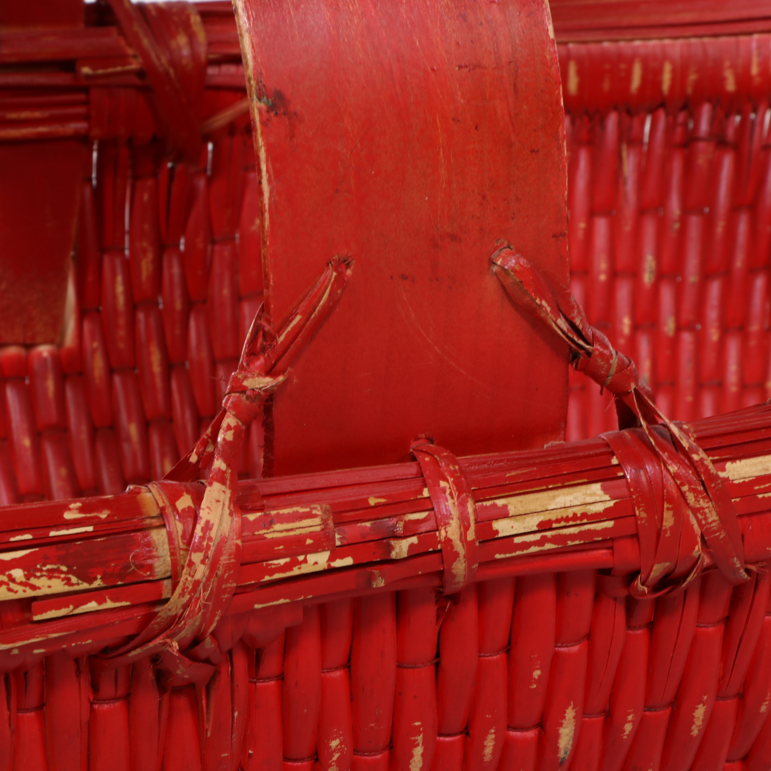 Handmade Red Lacquered Woven Reed Basket