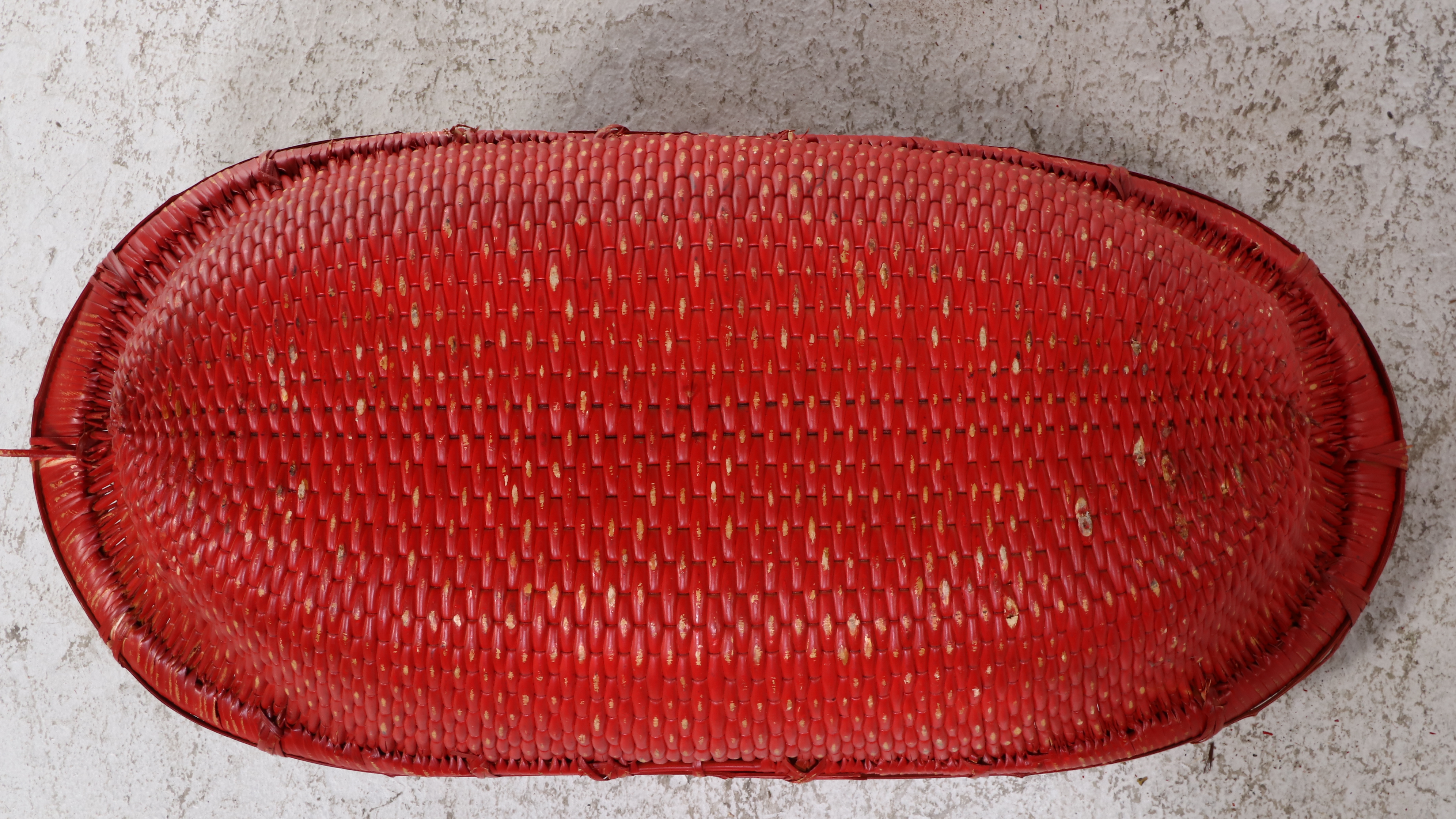Handmade Red Lacquered Woven Reed Basket