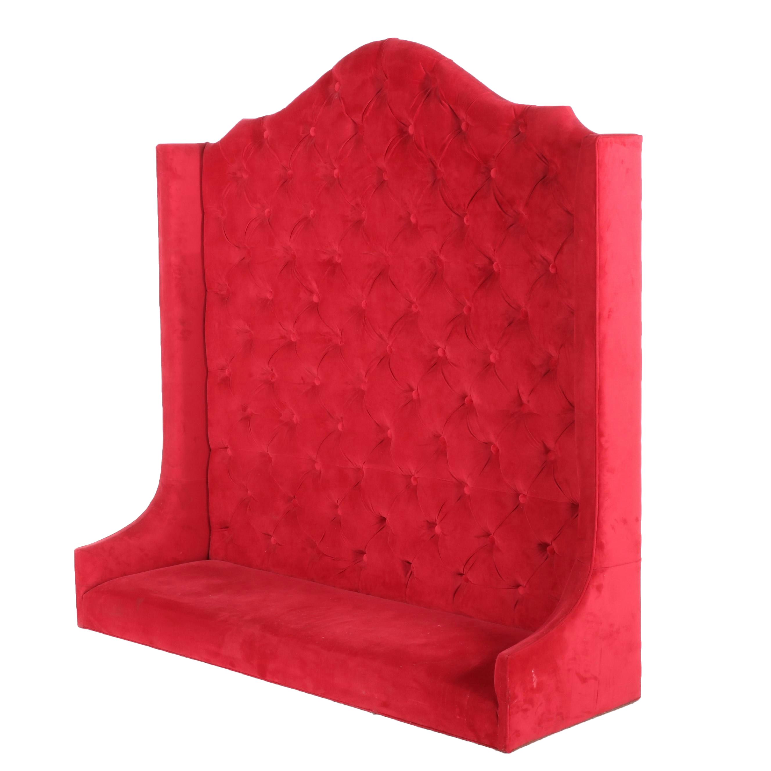 Red Velvet Tufted High Back Bench