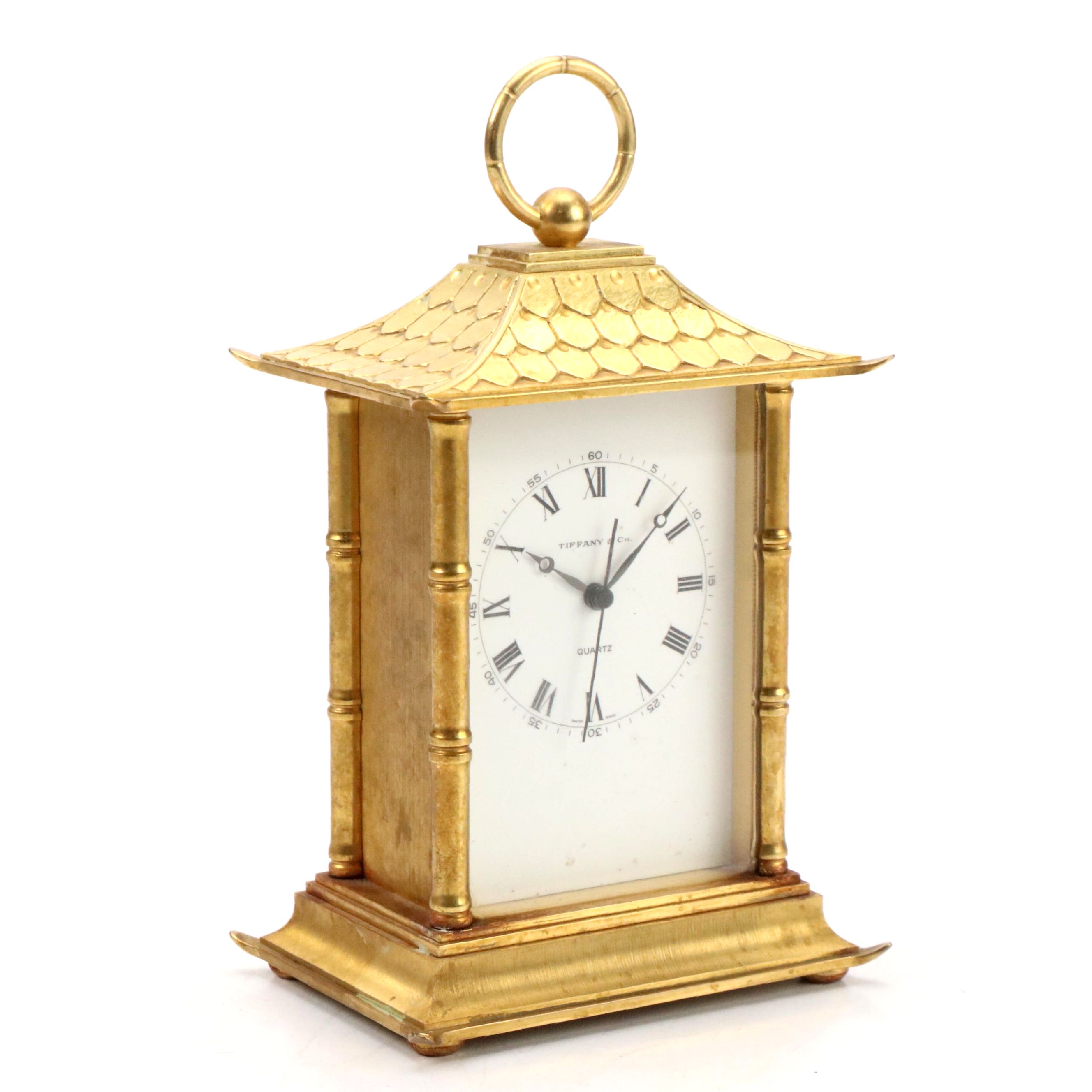 Tiffany & Co. "Pagoda" Brass Mantel Clock, 1980s