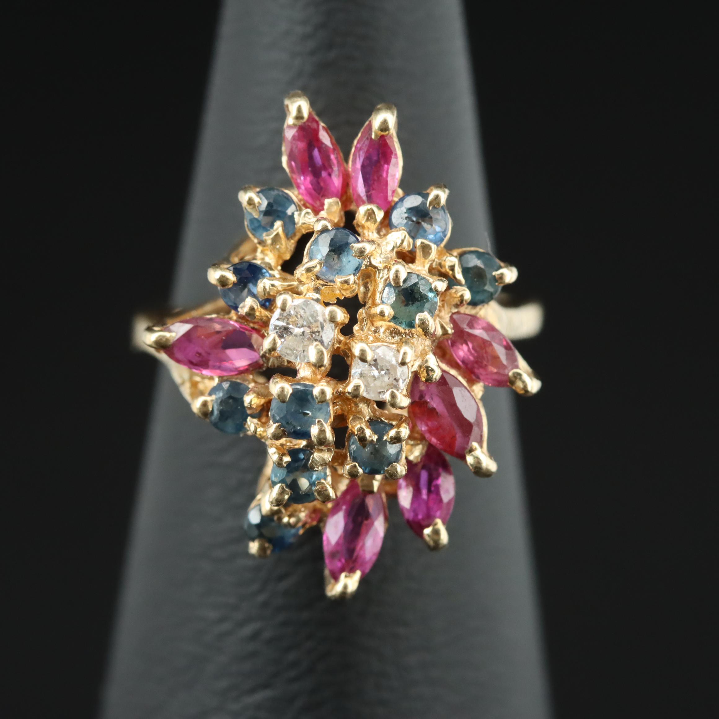 14K Ruby, Sapphire, and Diamond Tiered Ring
