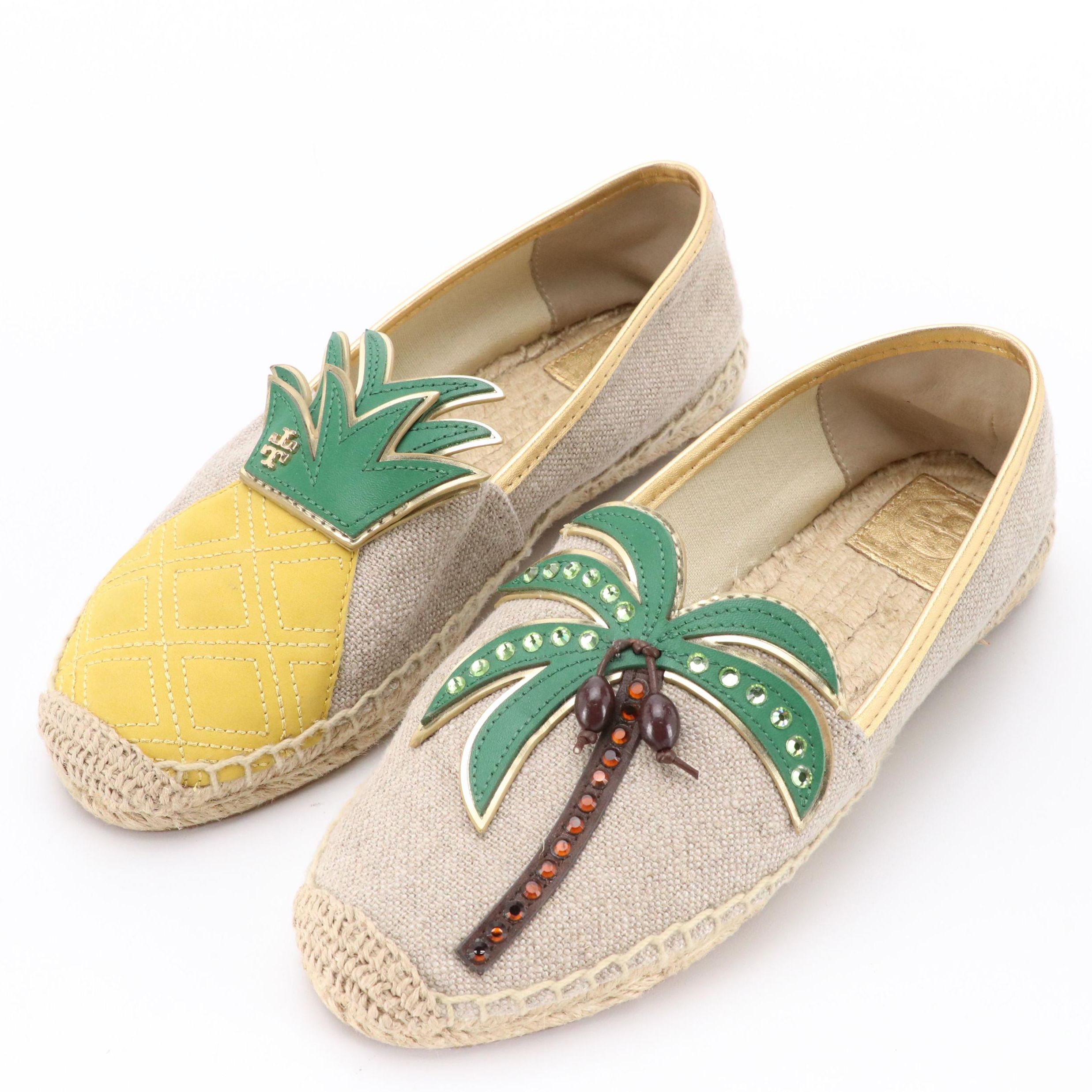 Tory Burch Castaway Pineapple Palm Tree Espadrille Flats in Linen