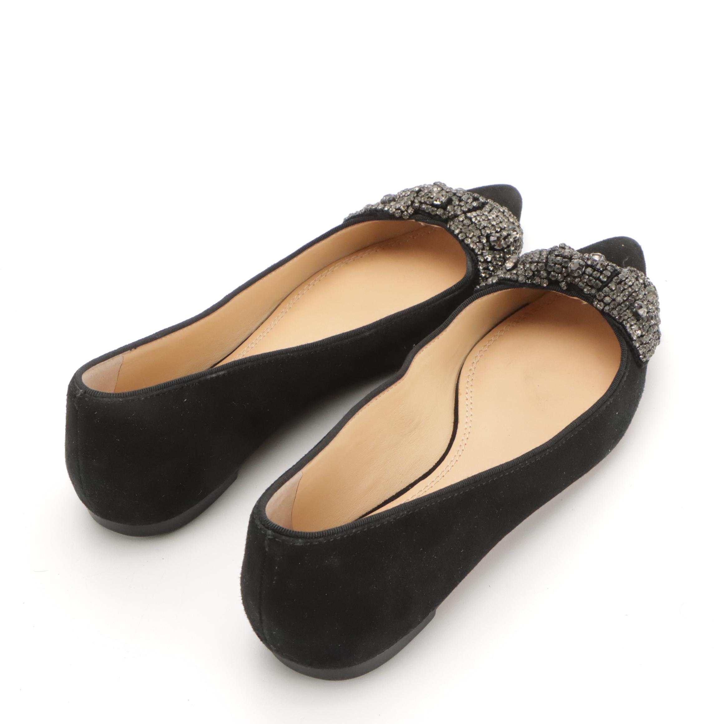 Tory Burch Vanessa's in Black Leather and Meadow Embellished Pointed-Toe Flats