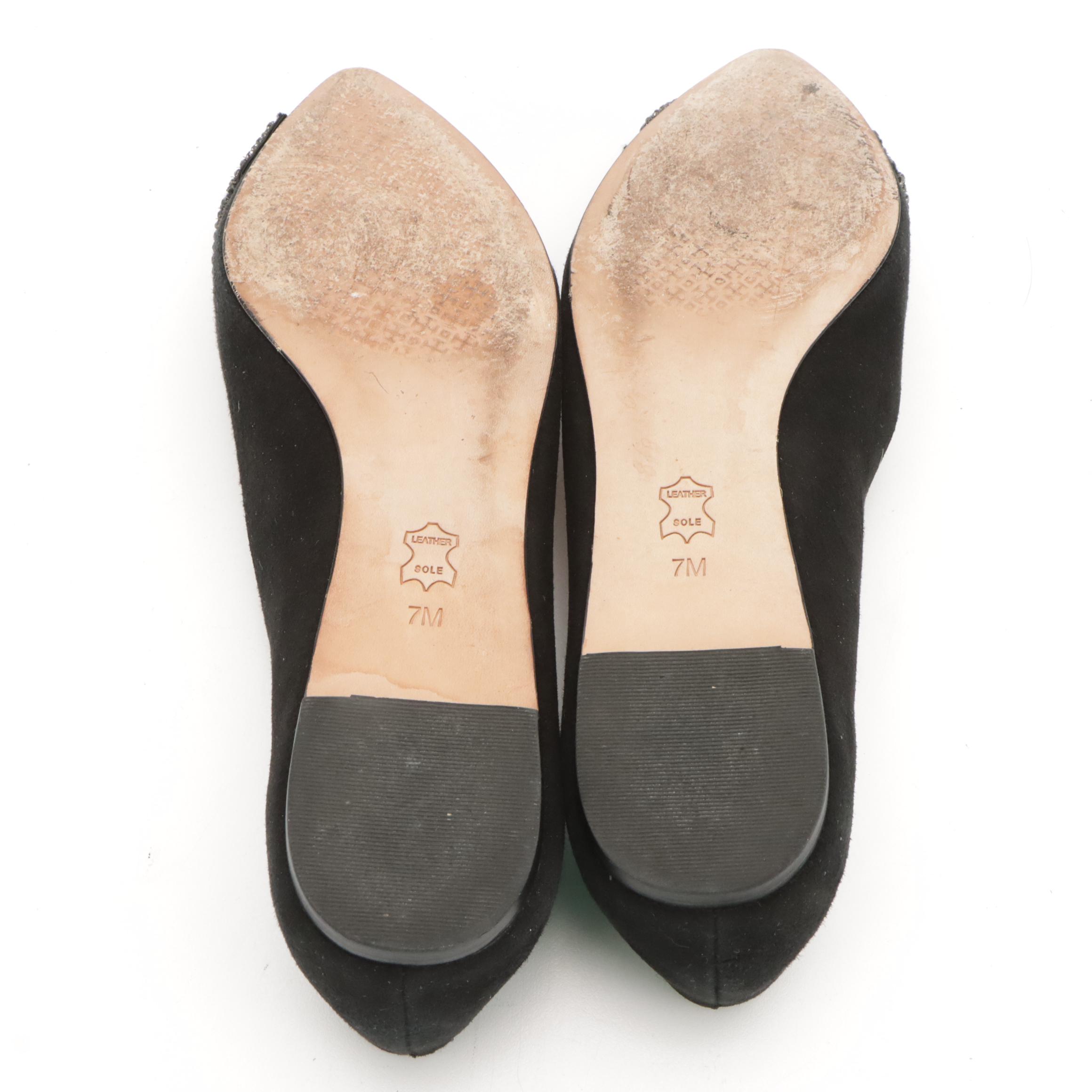 Tory Burch Vanessa's in Black Leather and Meadow Embellished Pointed-Toe Flats