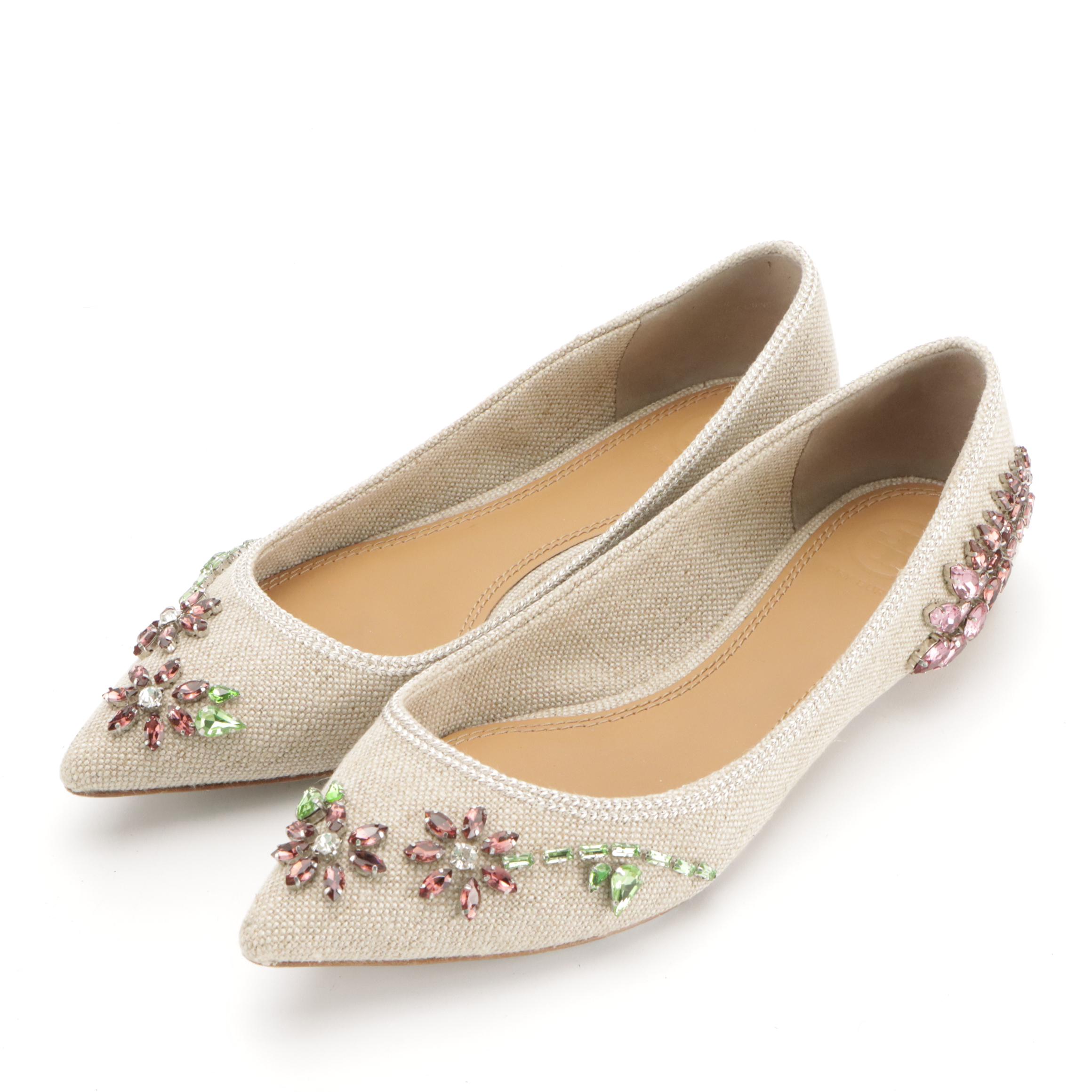 Tory Burch Vanessa's in Black Leather and Meadow Embellished Pointed-Toe Flats