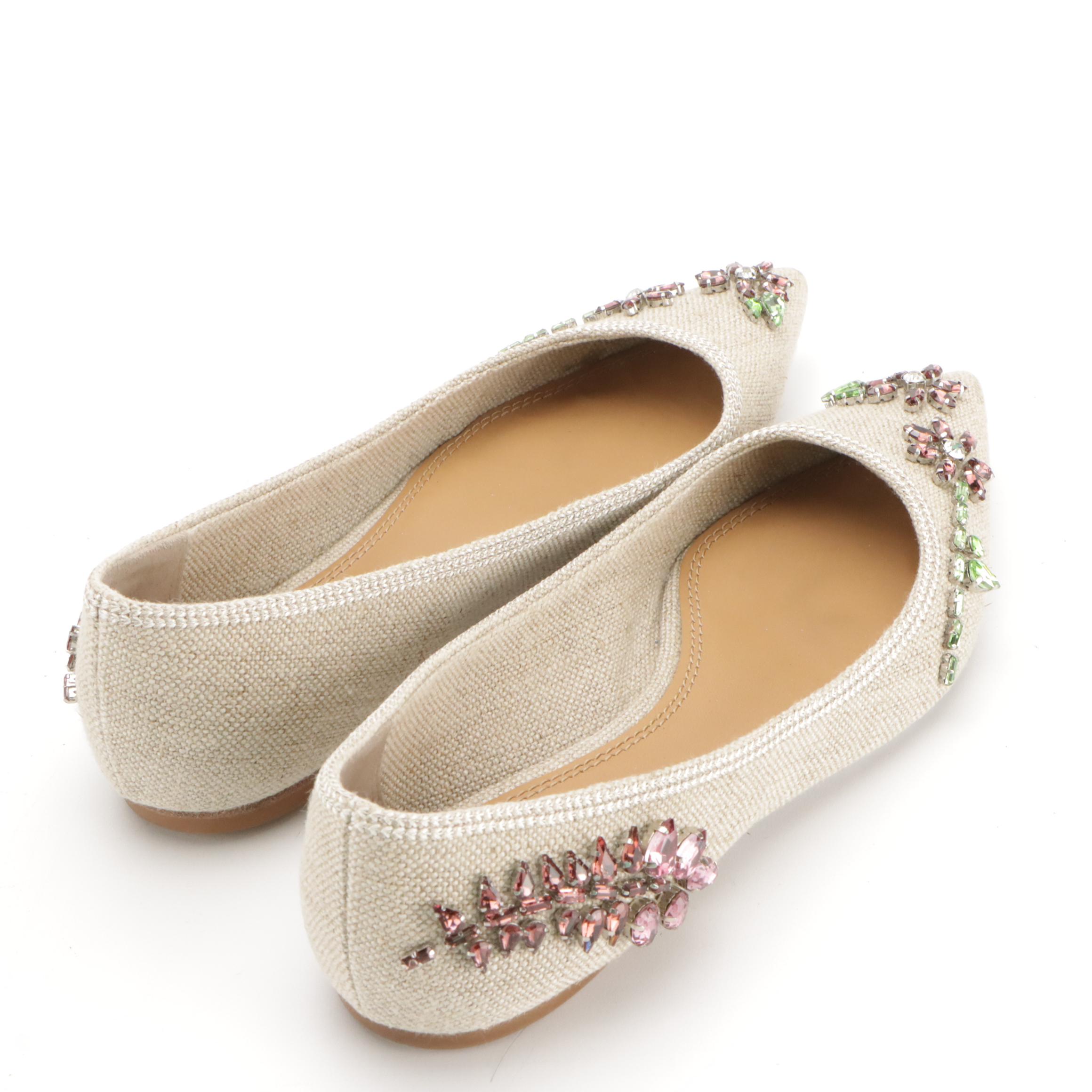 Tory Burch Vanessa's in Black Leather and Meadow Embellished Pointed-Toe Flats