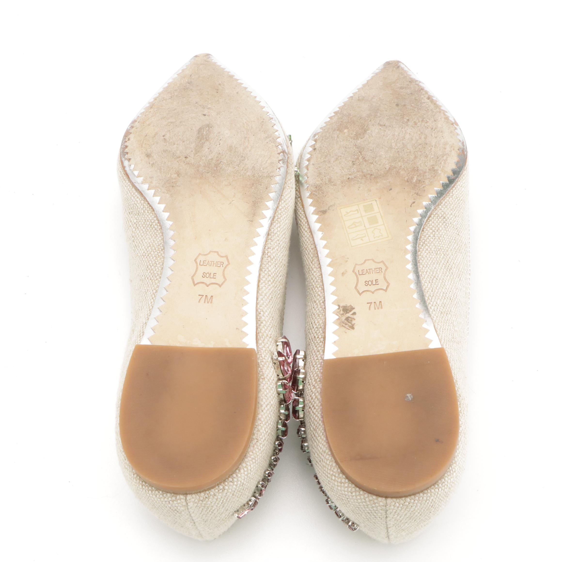 Tory Burch Vanessa's in Black Leather and Meadow Embellished Pointed-Toe Flats