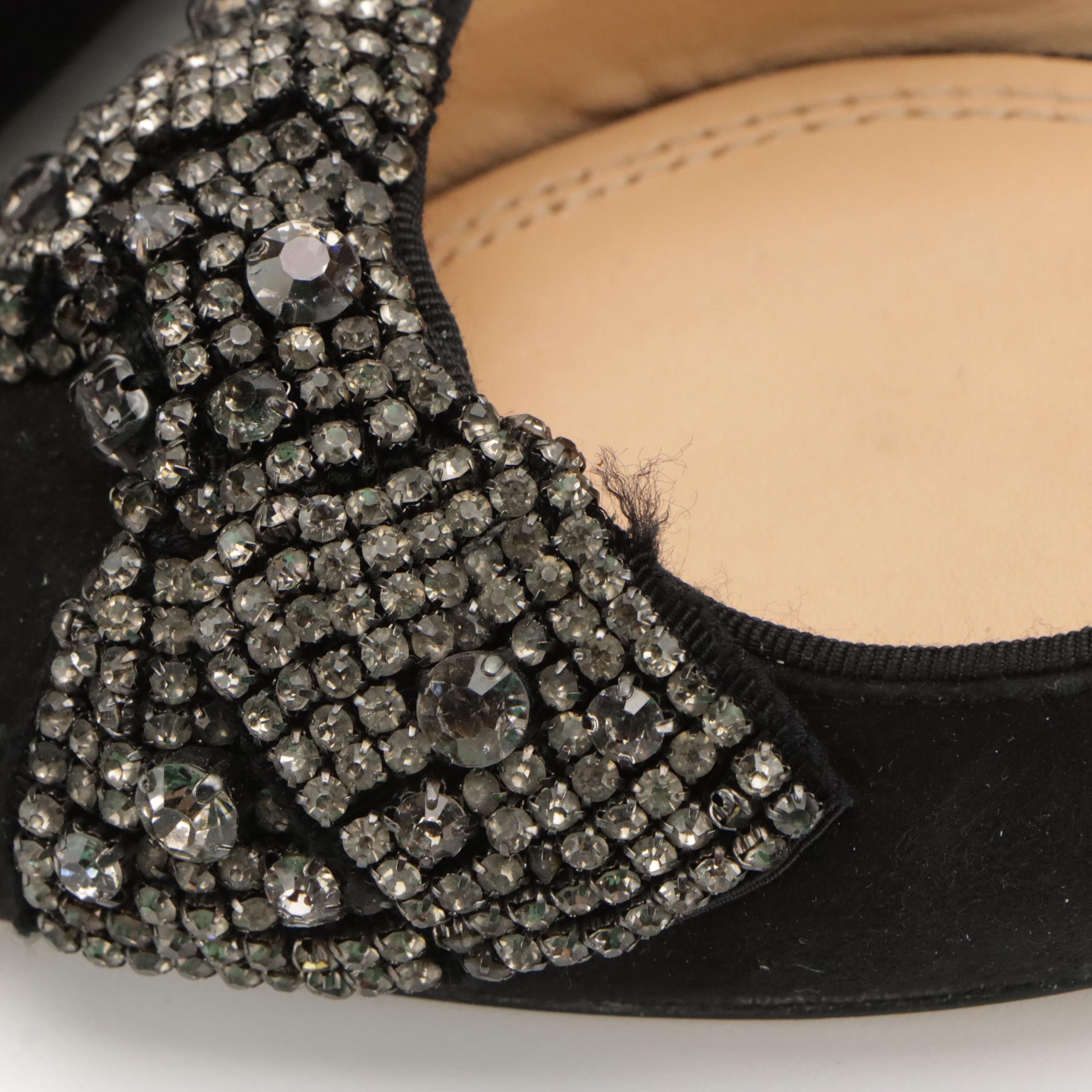 Tory Burch Vanessa's in Black Leather and Meadow Embellished Pointed-Toe Flats