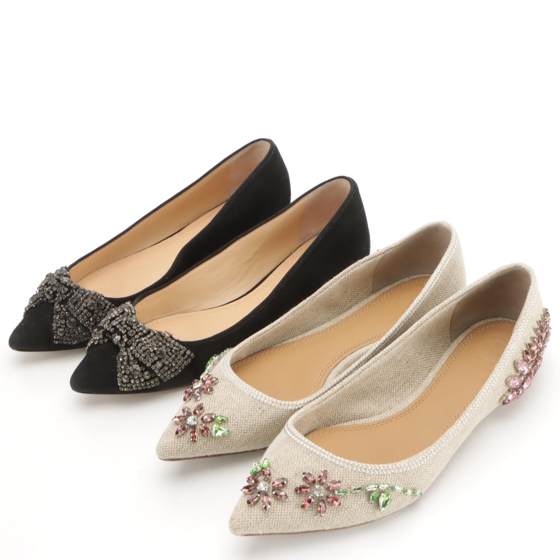 Tory Burch Vanessa's in Black Leather and Meadow Embellished Pointed-Toe Flats