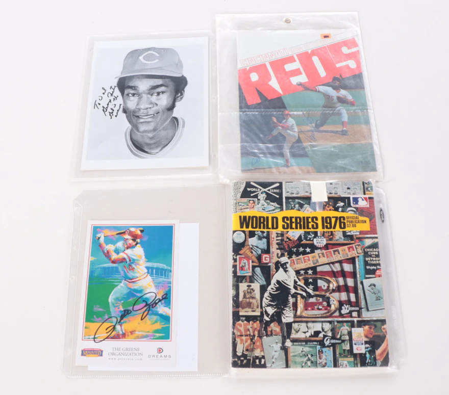 1976 and 1975 Cincinnati Reds Championship Pennants with Scorecards and ...