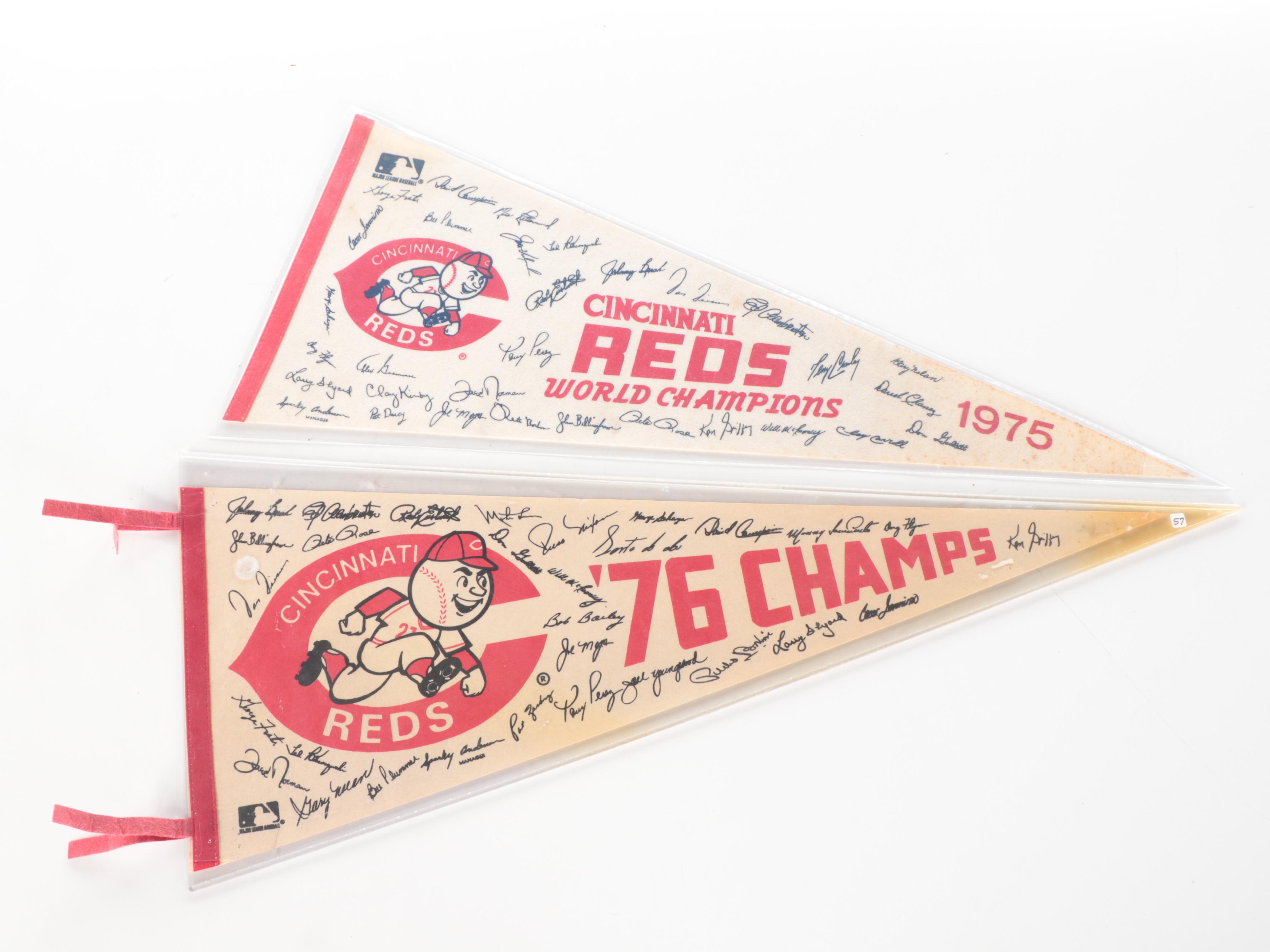 1976 and 1975 Cincinnati Reds Championship Pennants with Scorecards and More