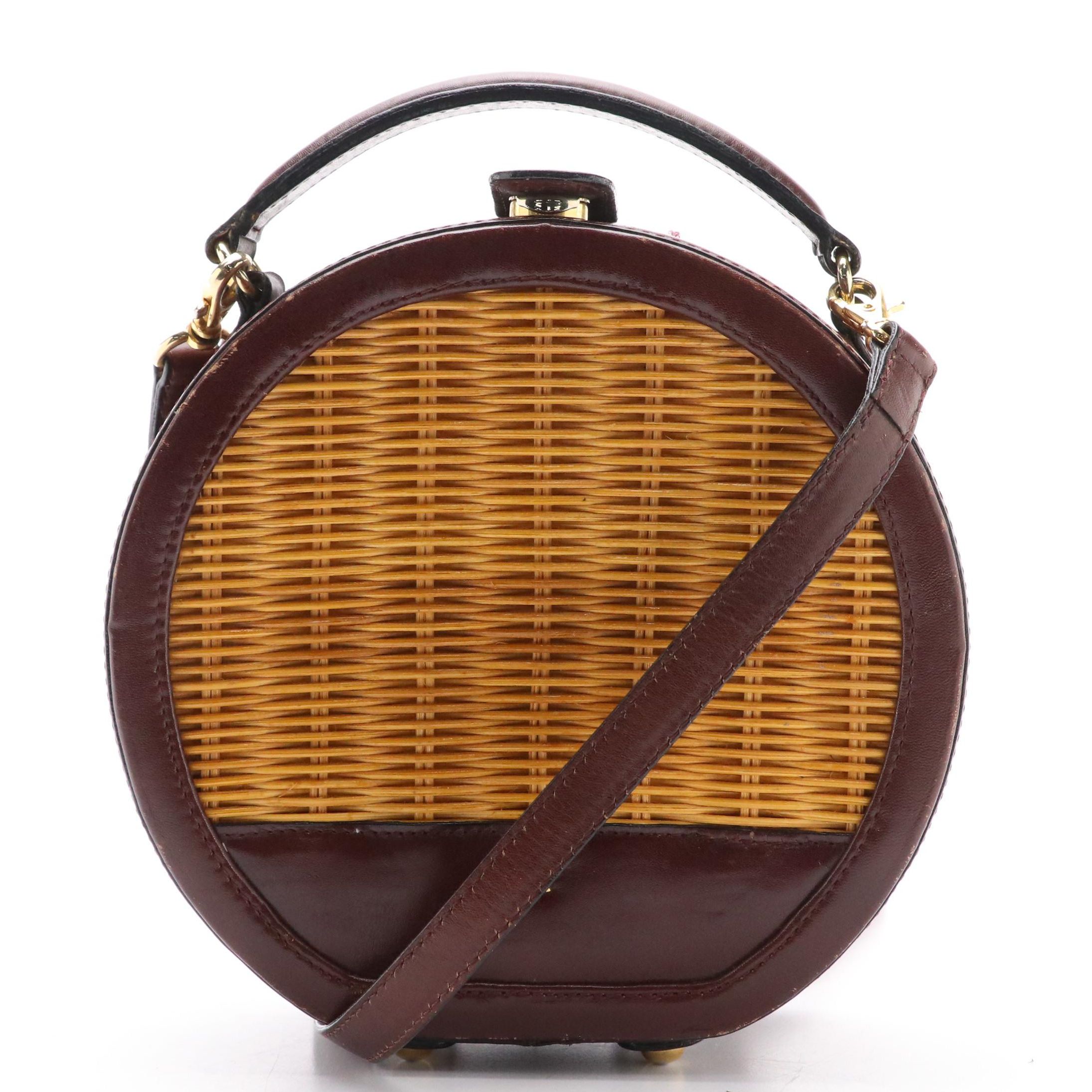 Etienne Aigner Round Wicker Purse with Leather Trim