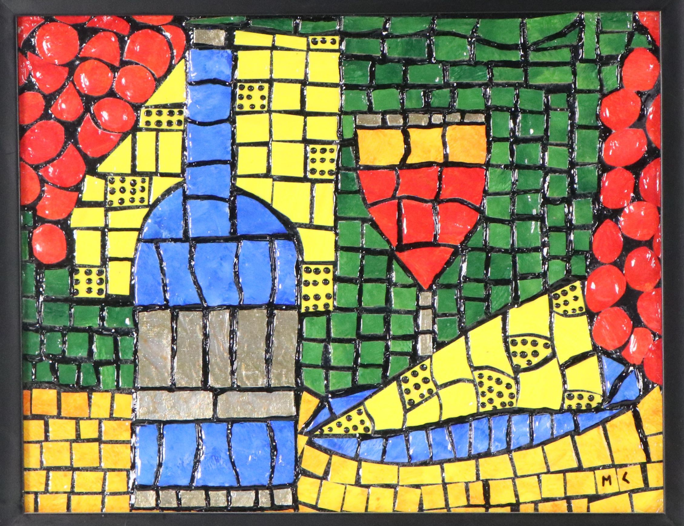 Michael Collins Painted Mosaic Tile "Wine and Cheese" Everything But