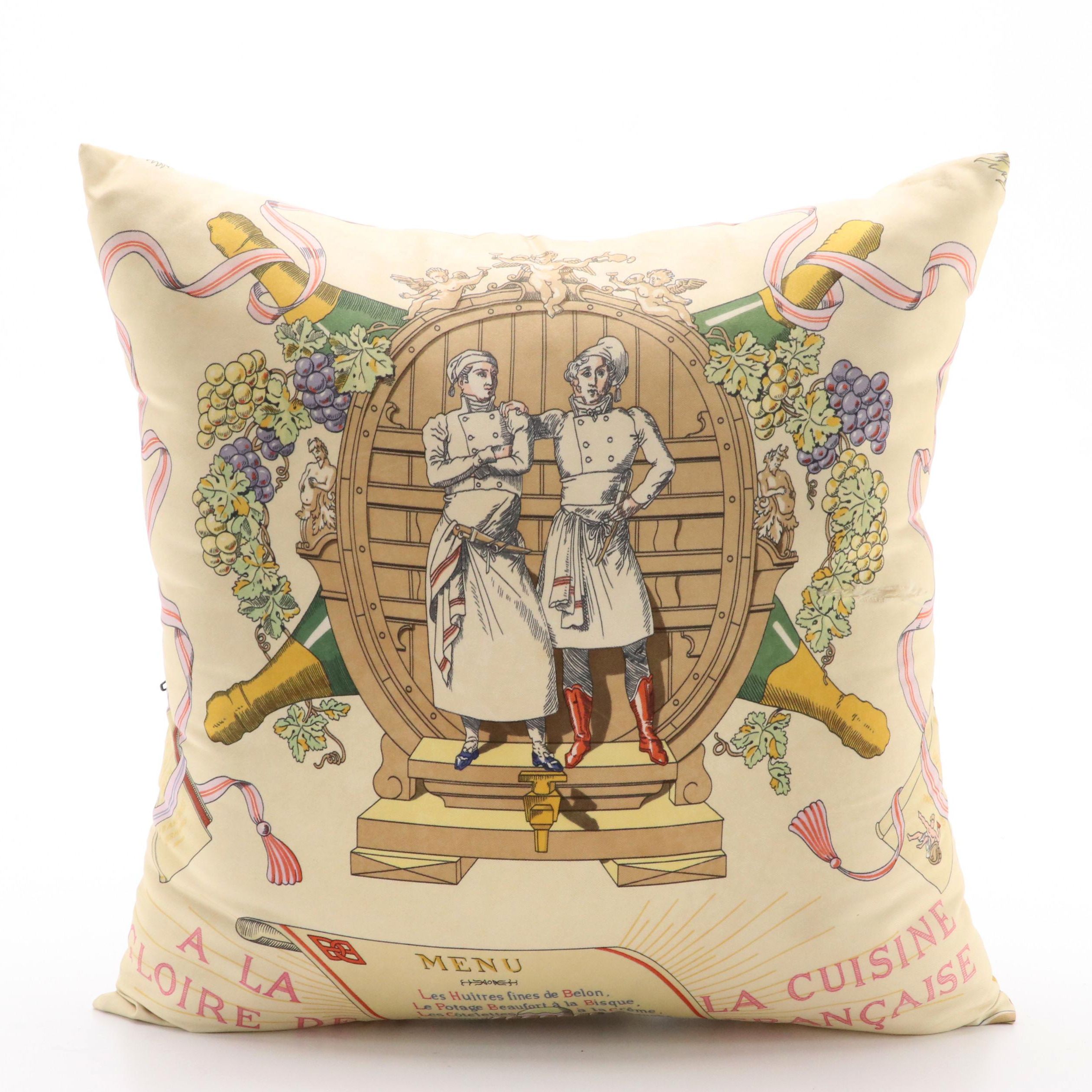 Hermès "A La Gloire de La Cuisine Française" Silk Scarf Accent Pillow