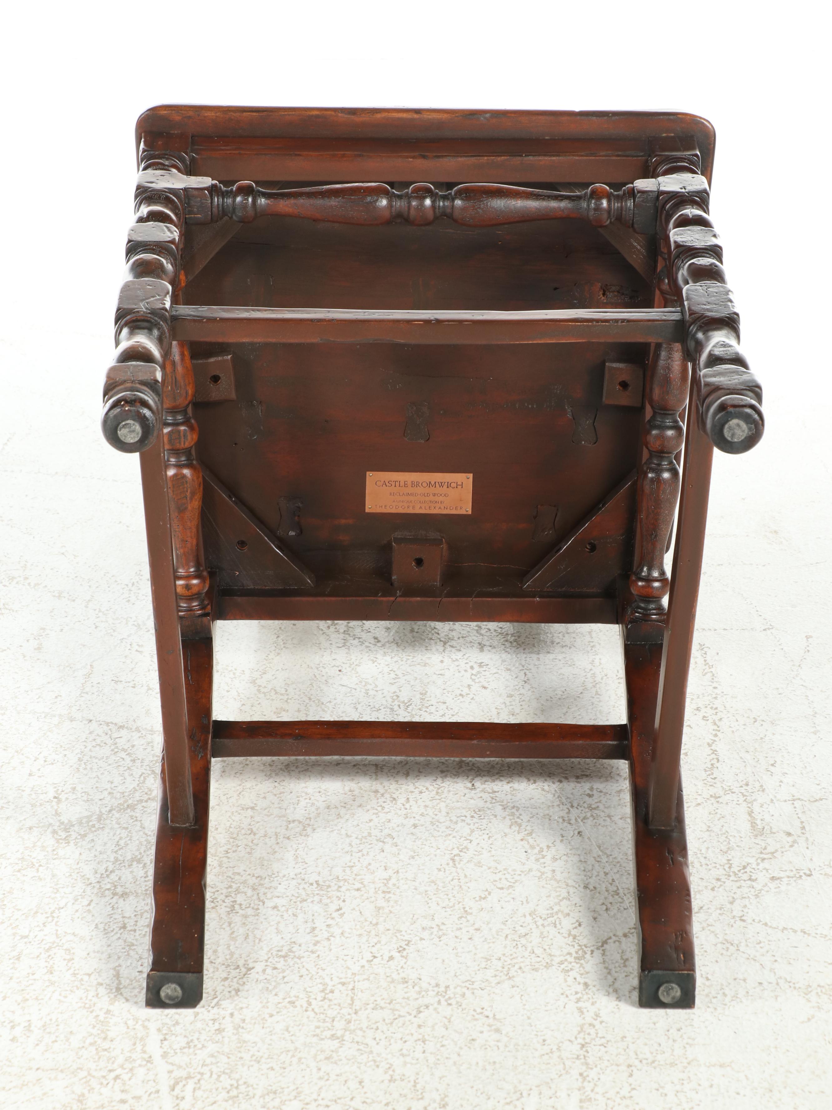 Pair of Theodore Alexander "Castle Bromwich" Reclaimed Wood Bar Stools