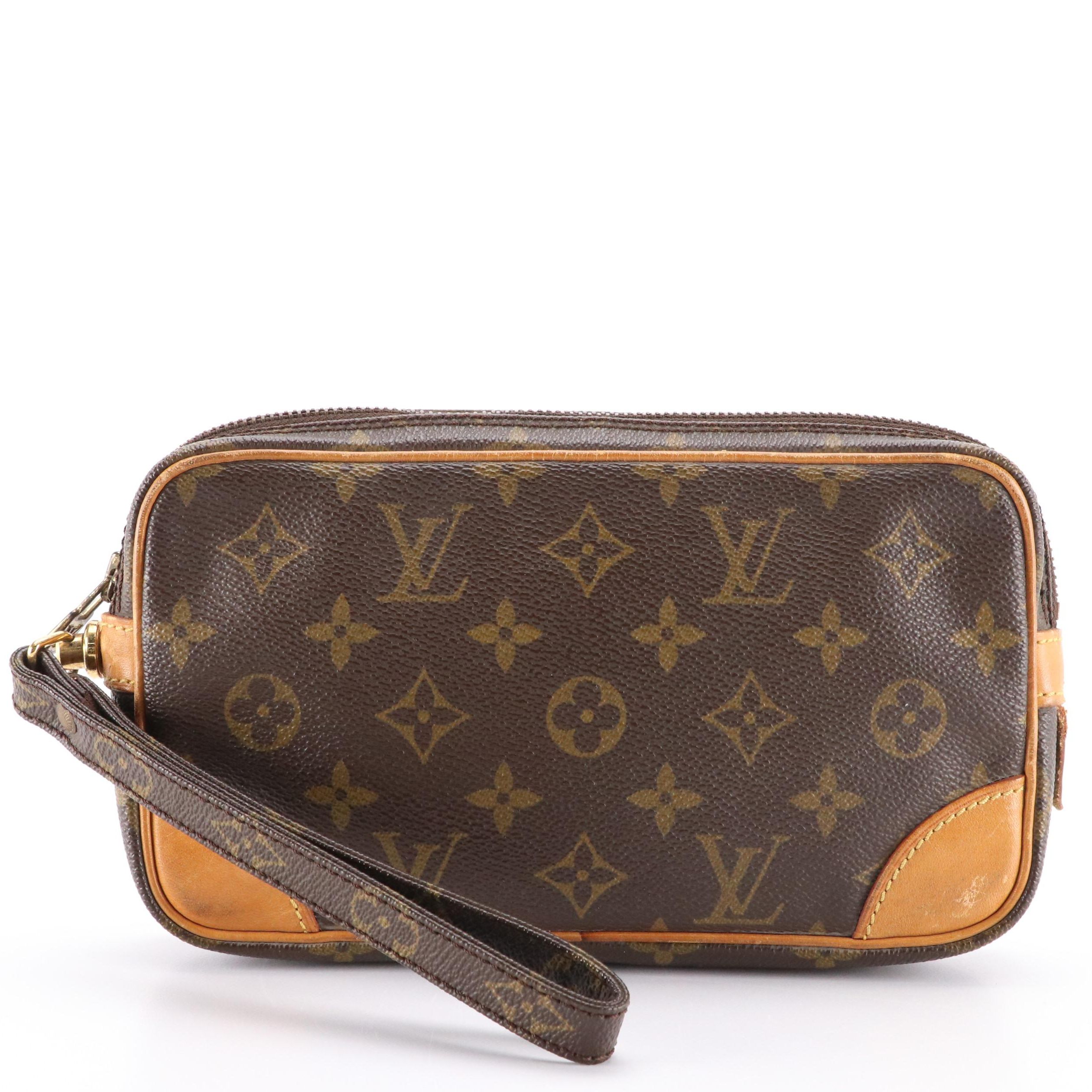 Louis Vuitton Marly Dragonne PM Wristlet in Monogram Canvas and Vachetta Leather