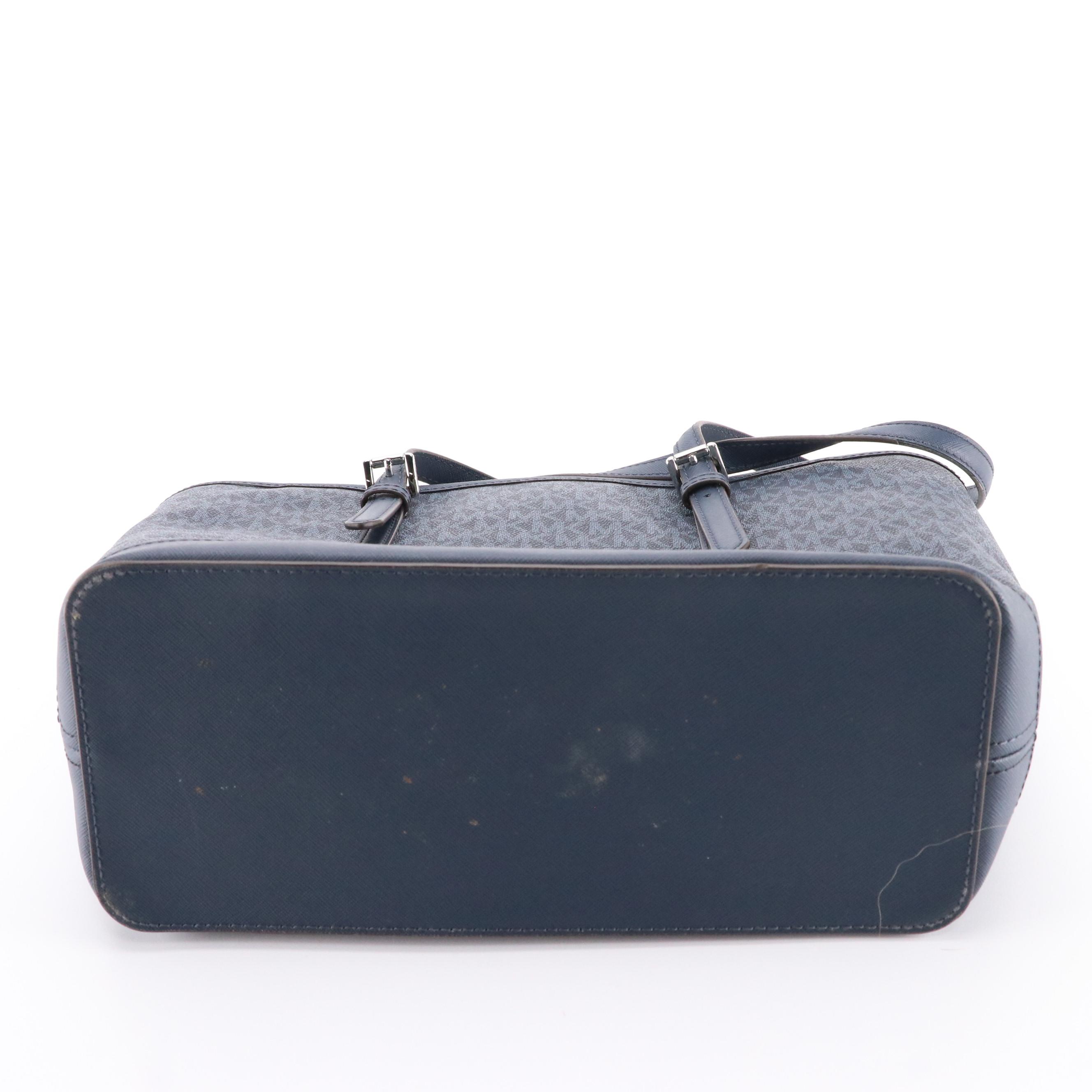 Michael Kors Navy Logo Signature Canvas Tote and Web Striped Nylon Shoulder Bag