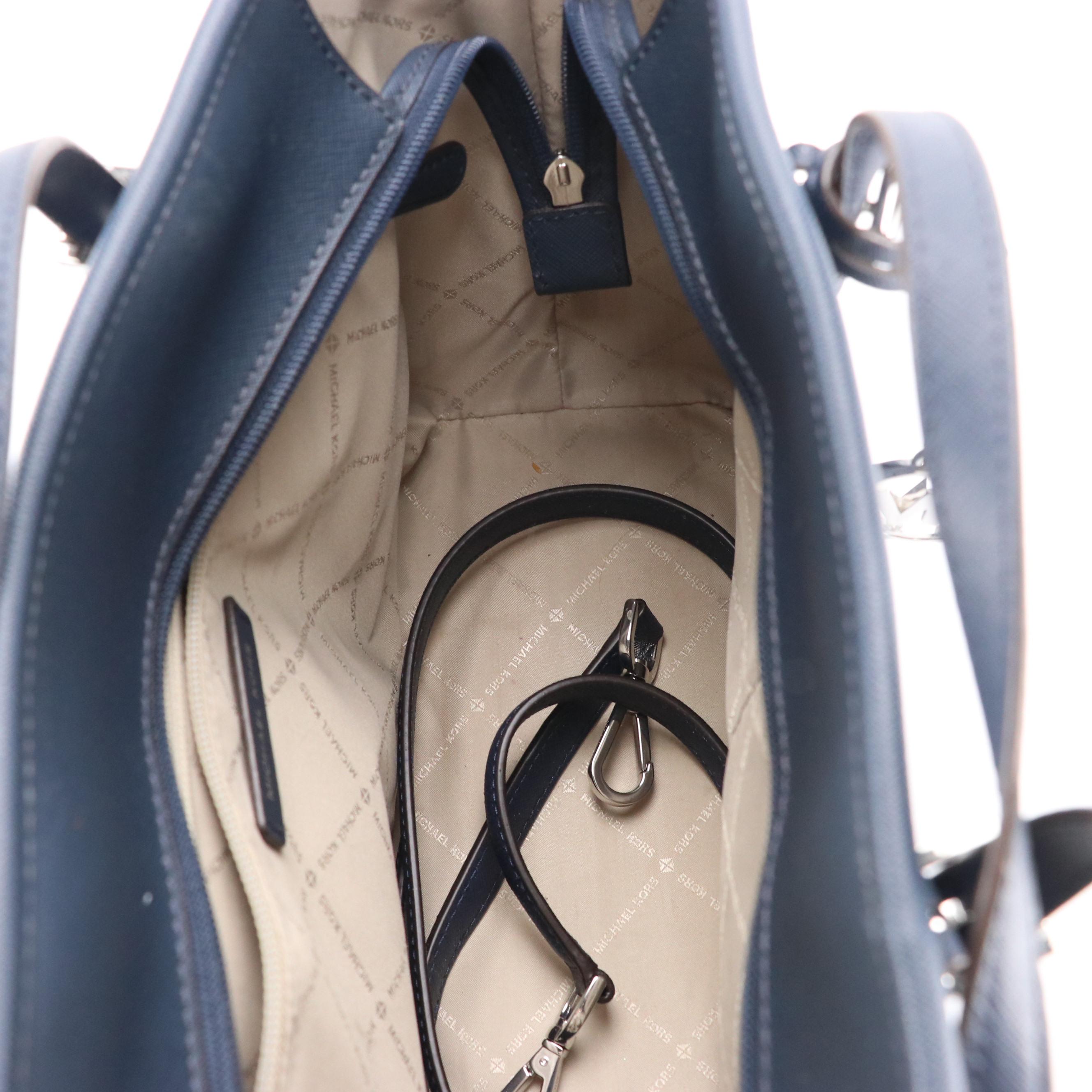 Michael Kors Navy Logo Signature Canvas Tote and Web Striped Nylon Shoulder Bag