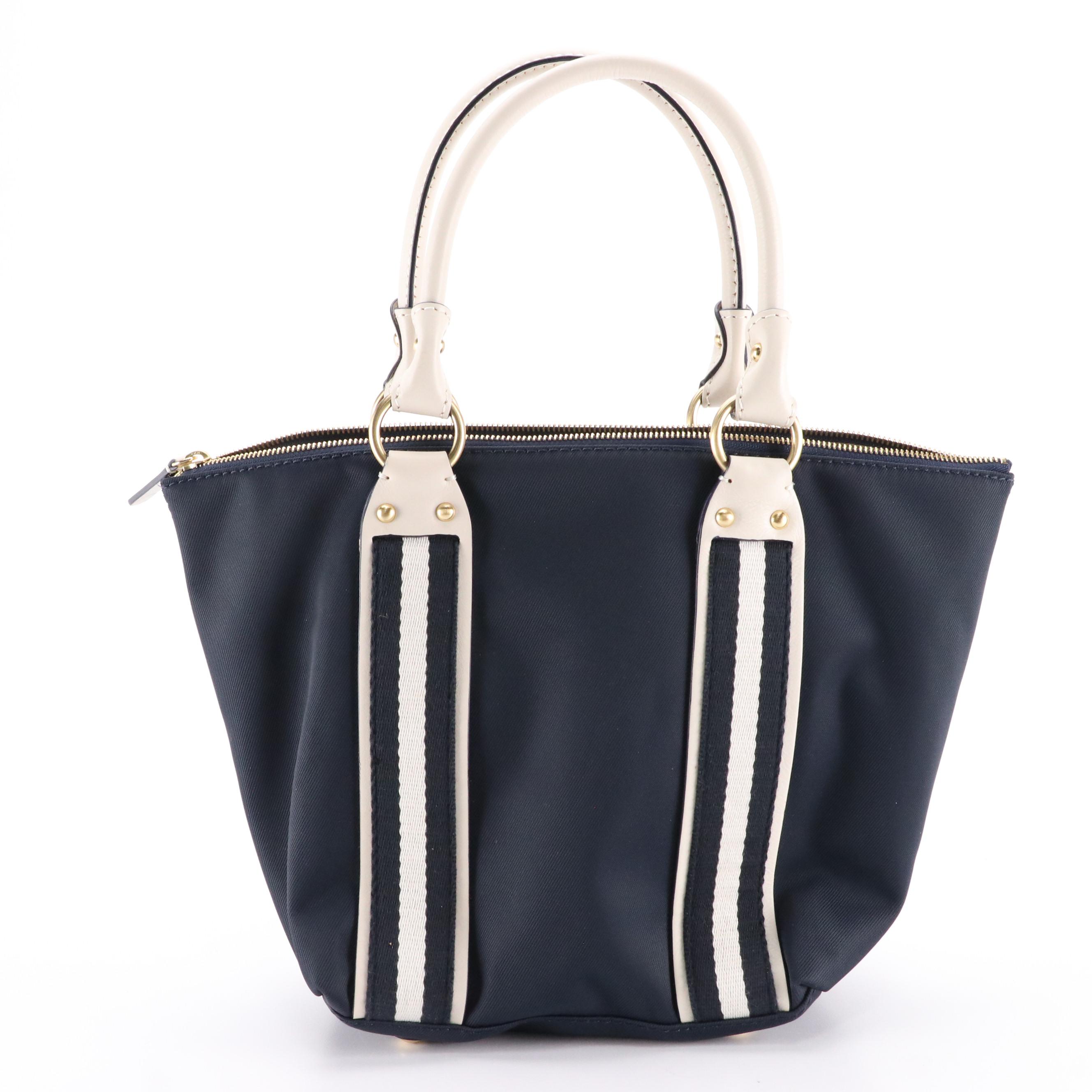 Michael Kors Navy Logo Signature Canvas Tote and Web Striped Nylon Shoulder Bag