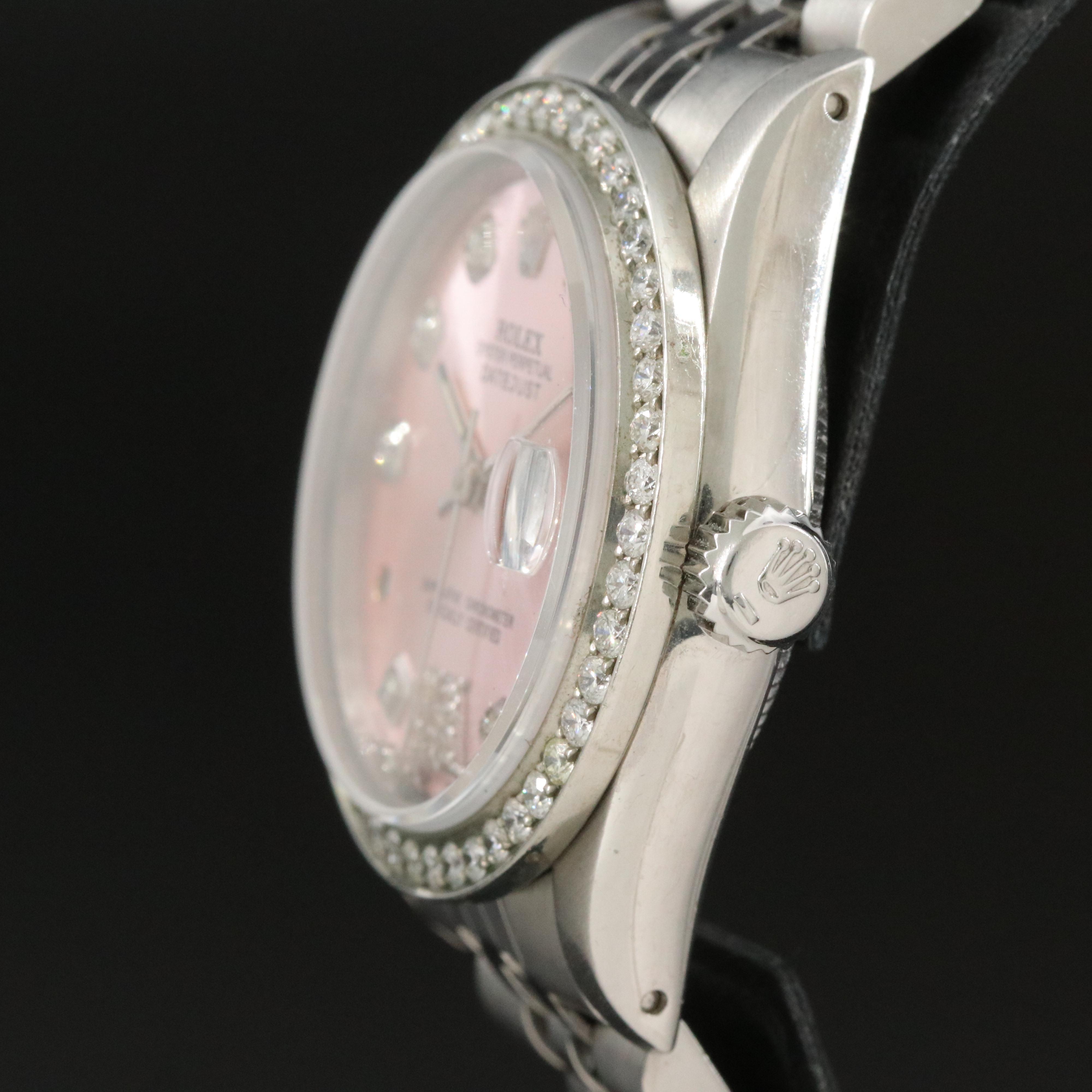 1985 Rolex Custom Pink Diamond Dial and Bezel Datejust Watch