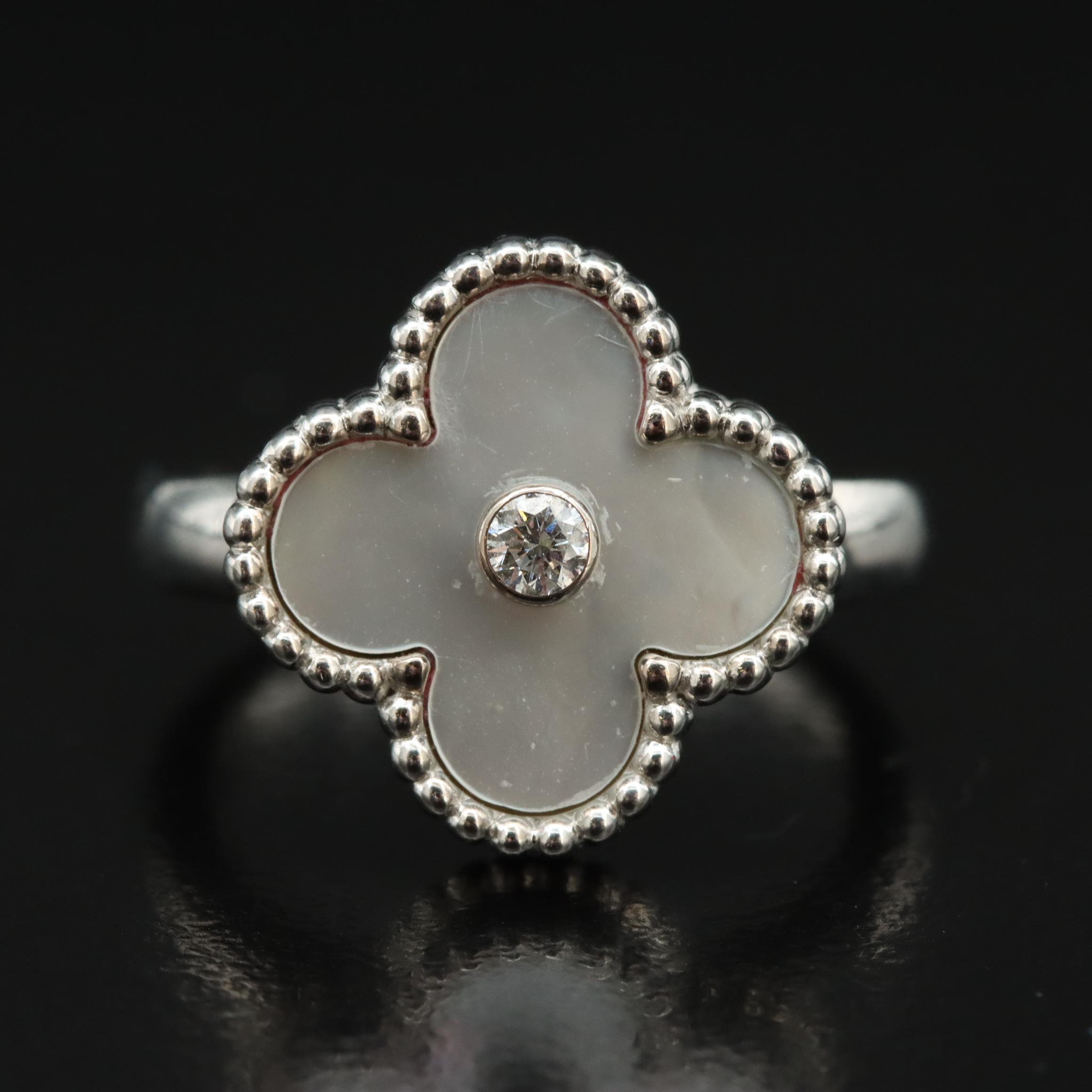Van Cleef & Arpels Vintage Alhambra 18K Mother of Pearl and Diamond Ring
