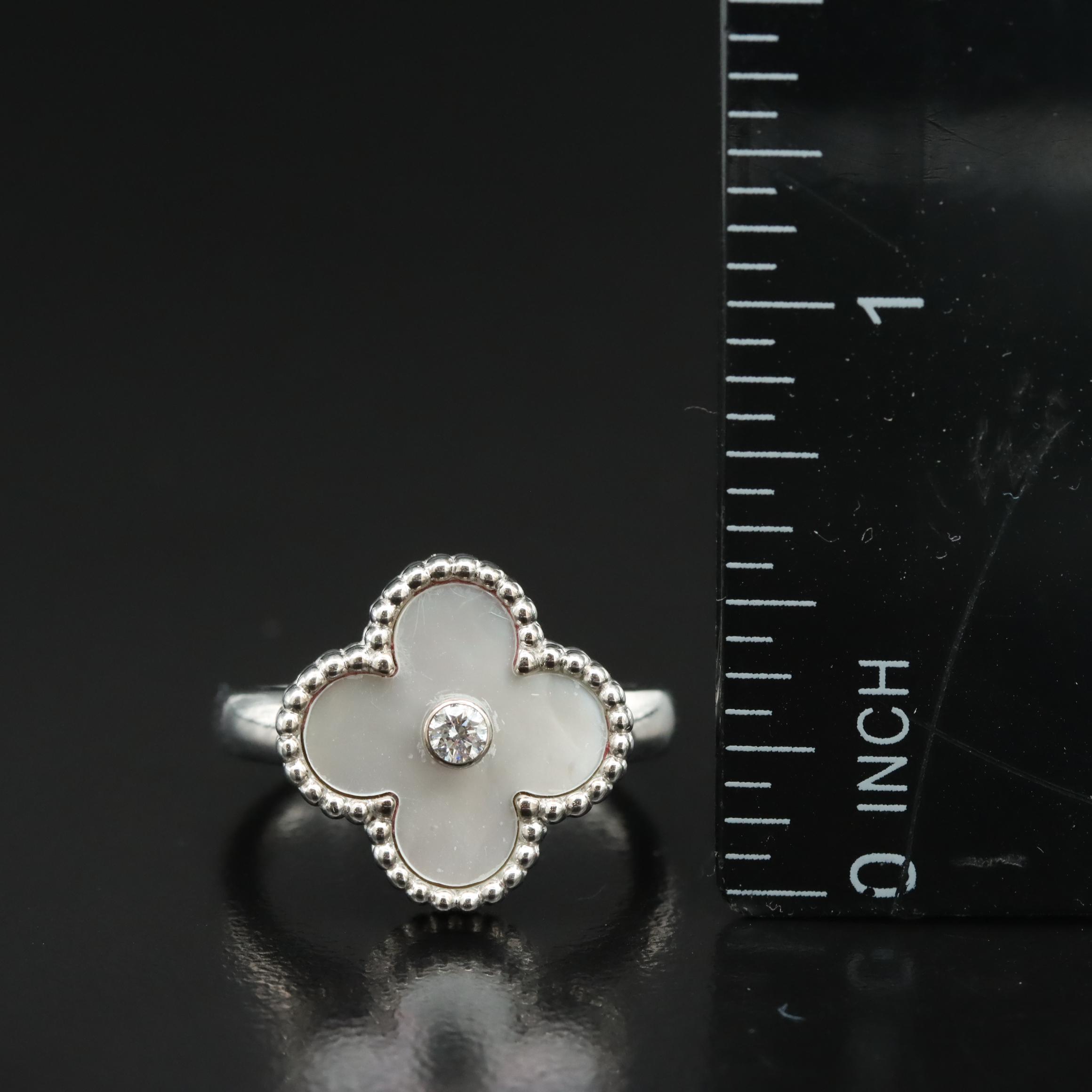 Van Cleef & Arpels Vintage Alhambra 18K Mother of Pearl and Diamond Ring