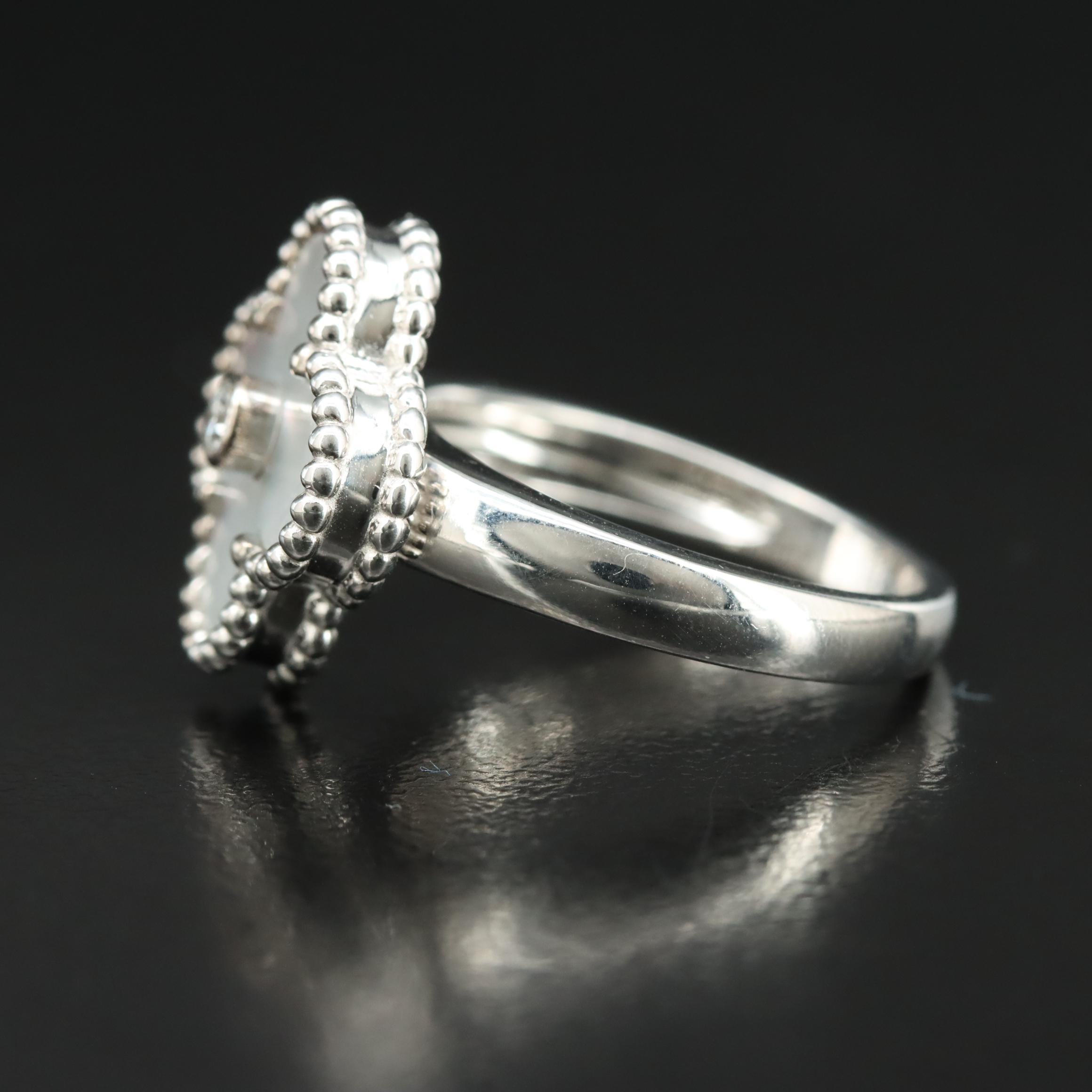 Van Cleef & Arpels Vintage Alhambra 18K Mother of Pearl and Diamond Ring