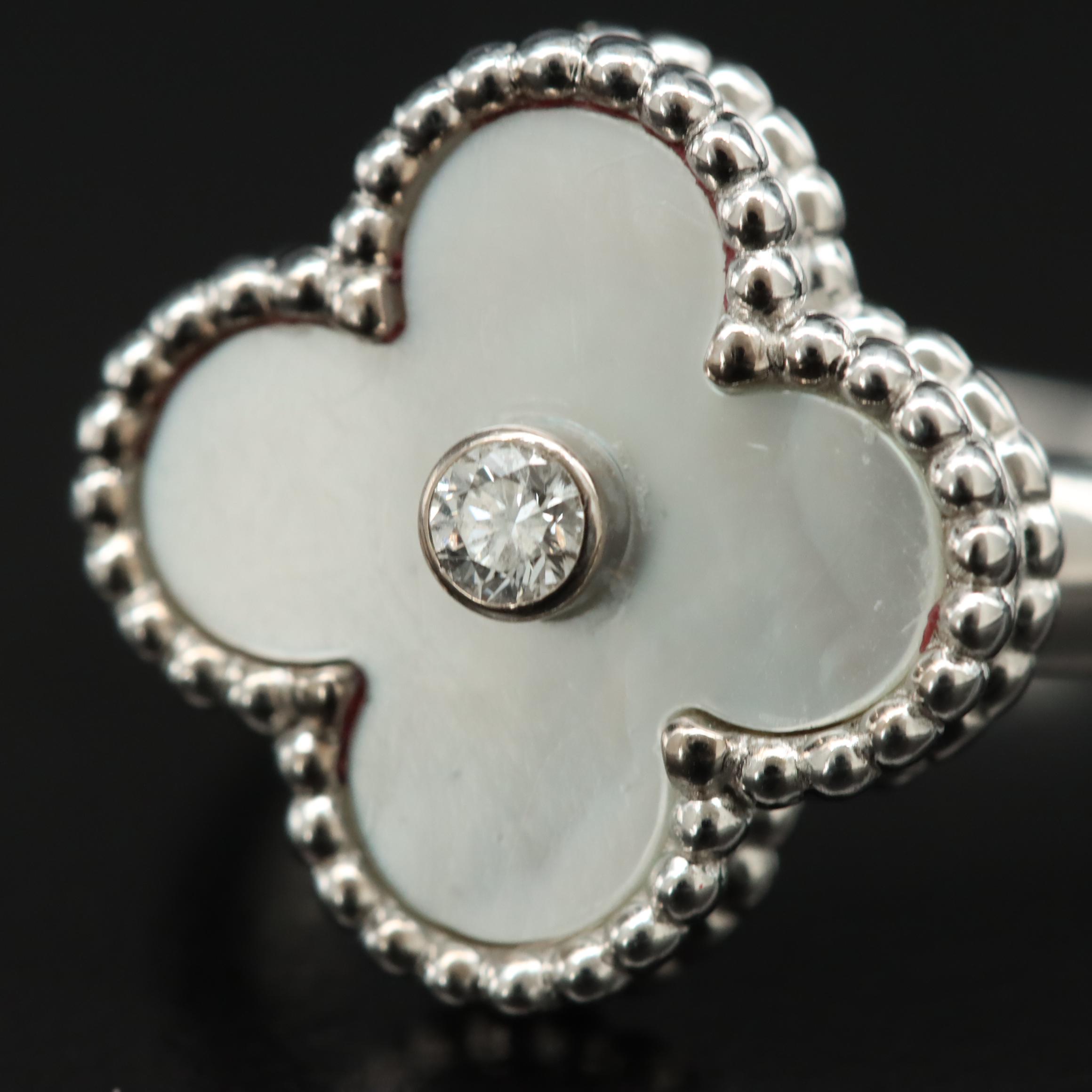 Van Cleef & Arpels Vintage Alhambra 18K Mother of Pearl and Diamond Ring