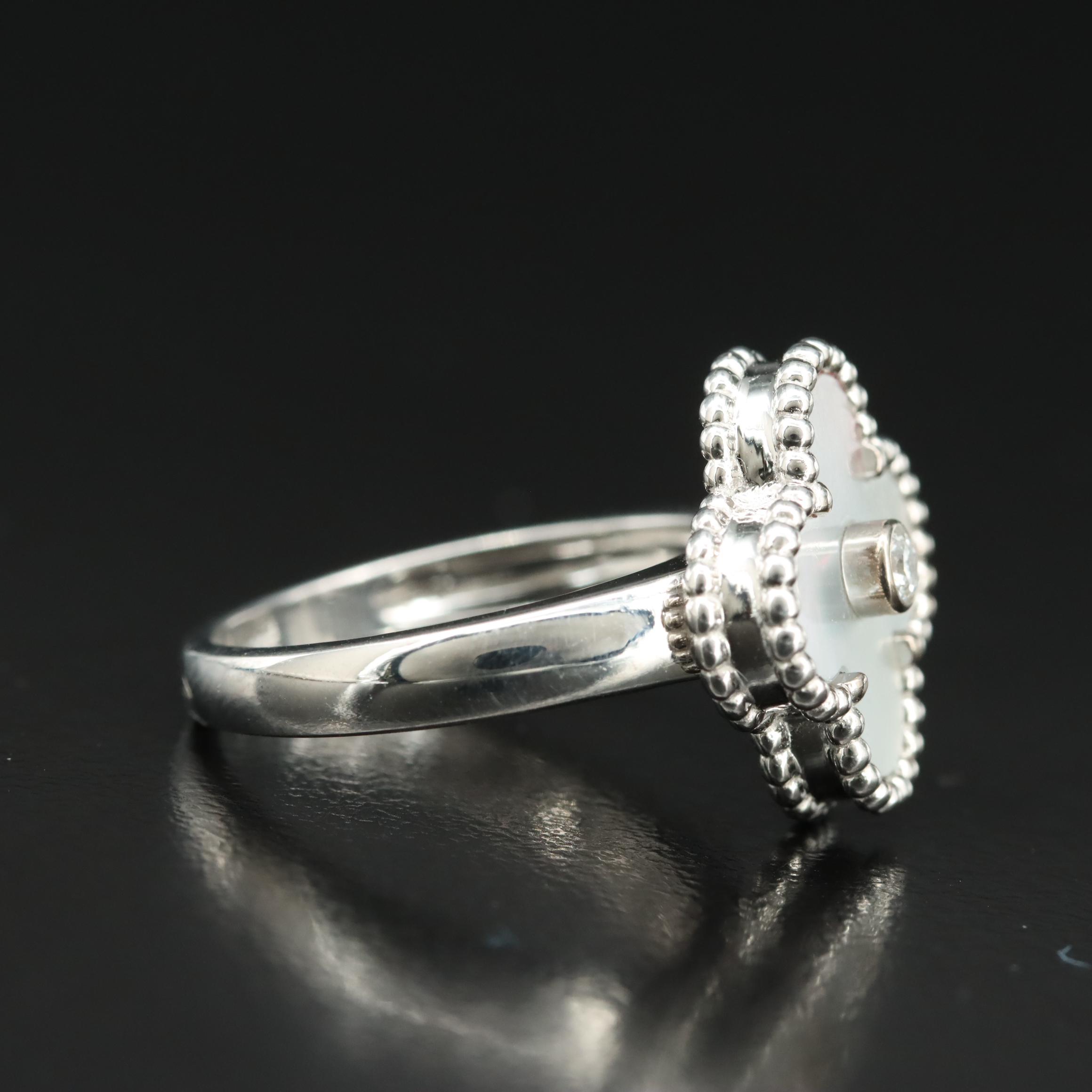 Van Cleef & Arpels Vintage Alhambra 18K Mother of Pearl and Diamond Ring