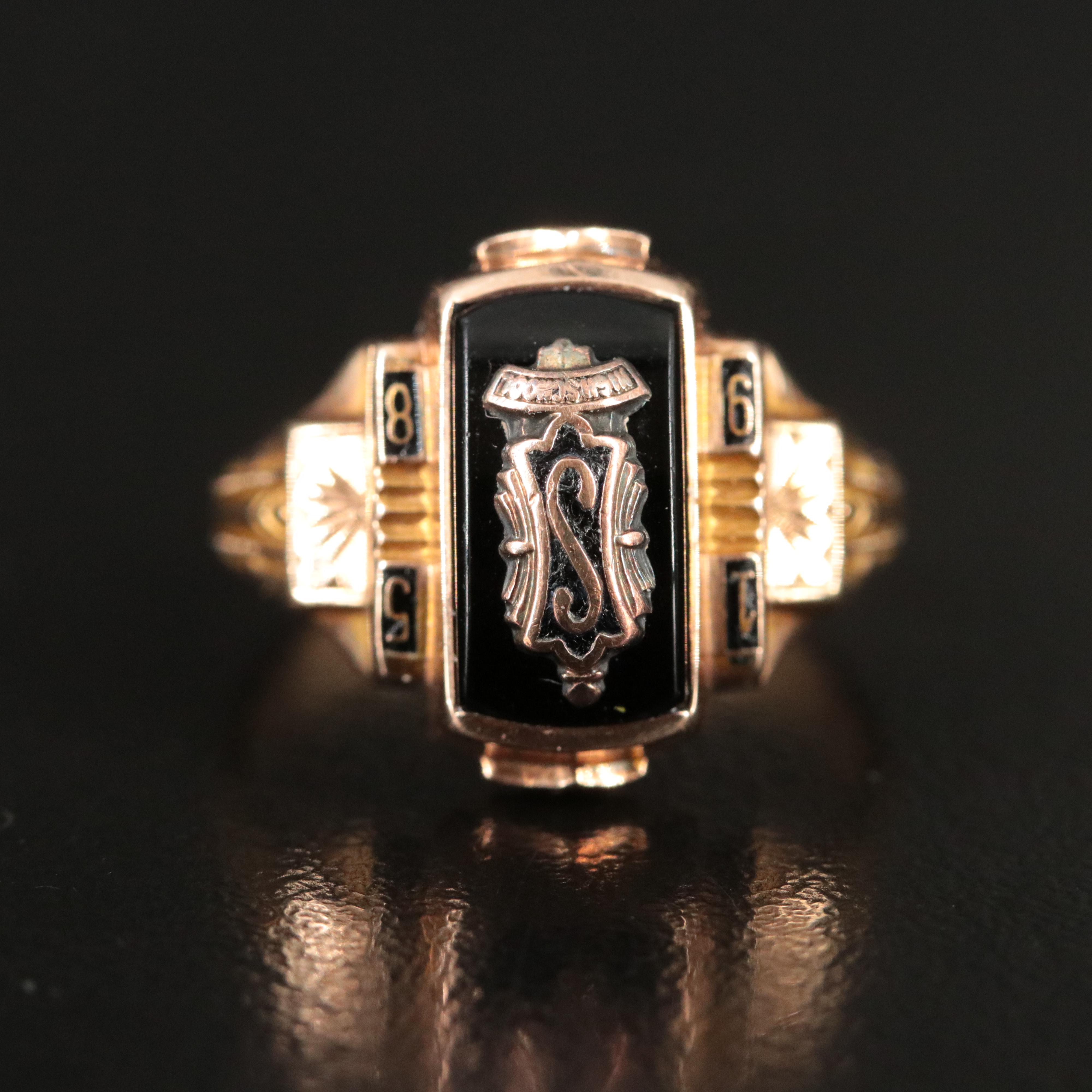 10K Black Onyx and Enamel 1958 High School Class Ring