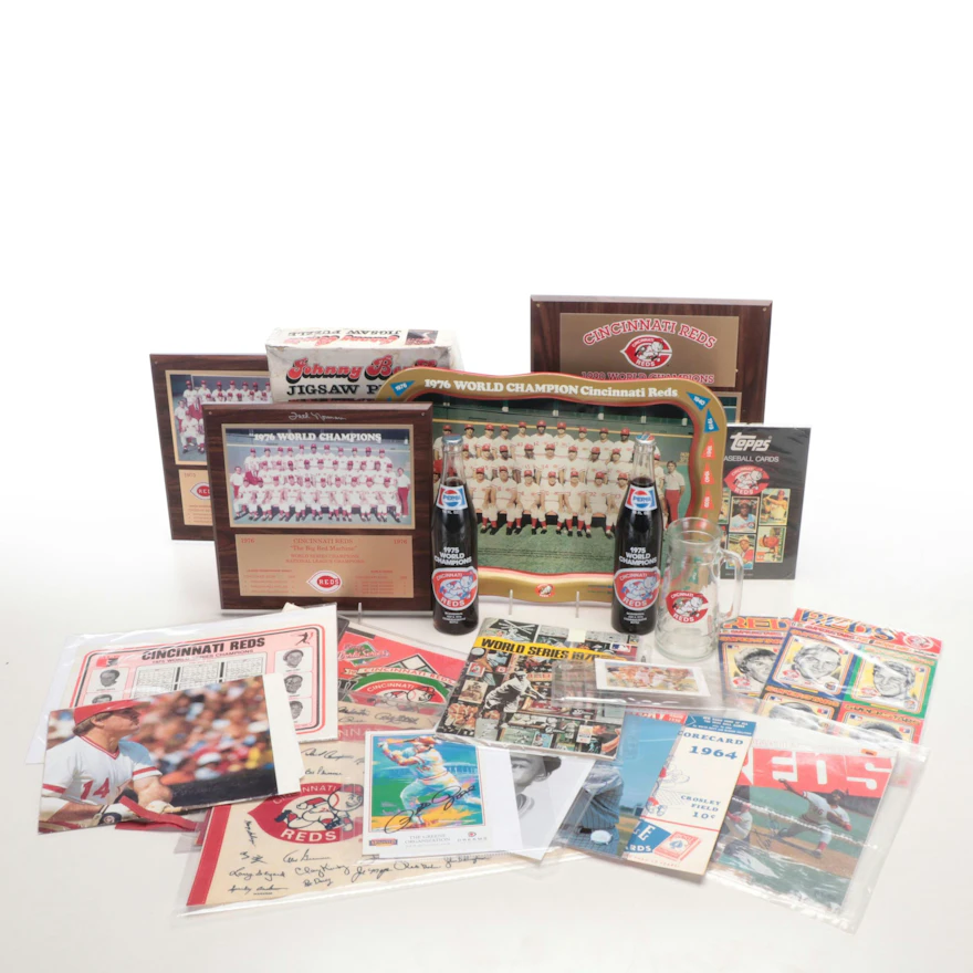1976 and 1975 Cincinnati Reds Championship Pennants with Scorecards and ...