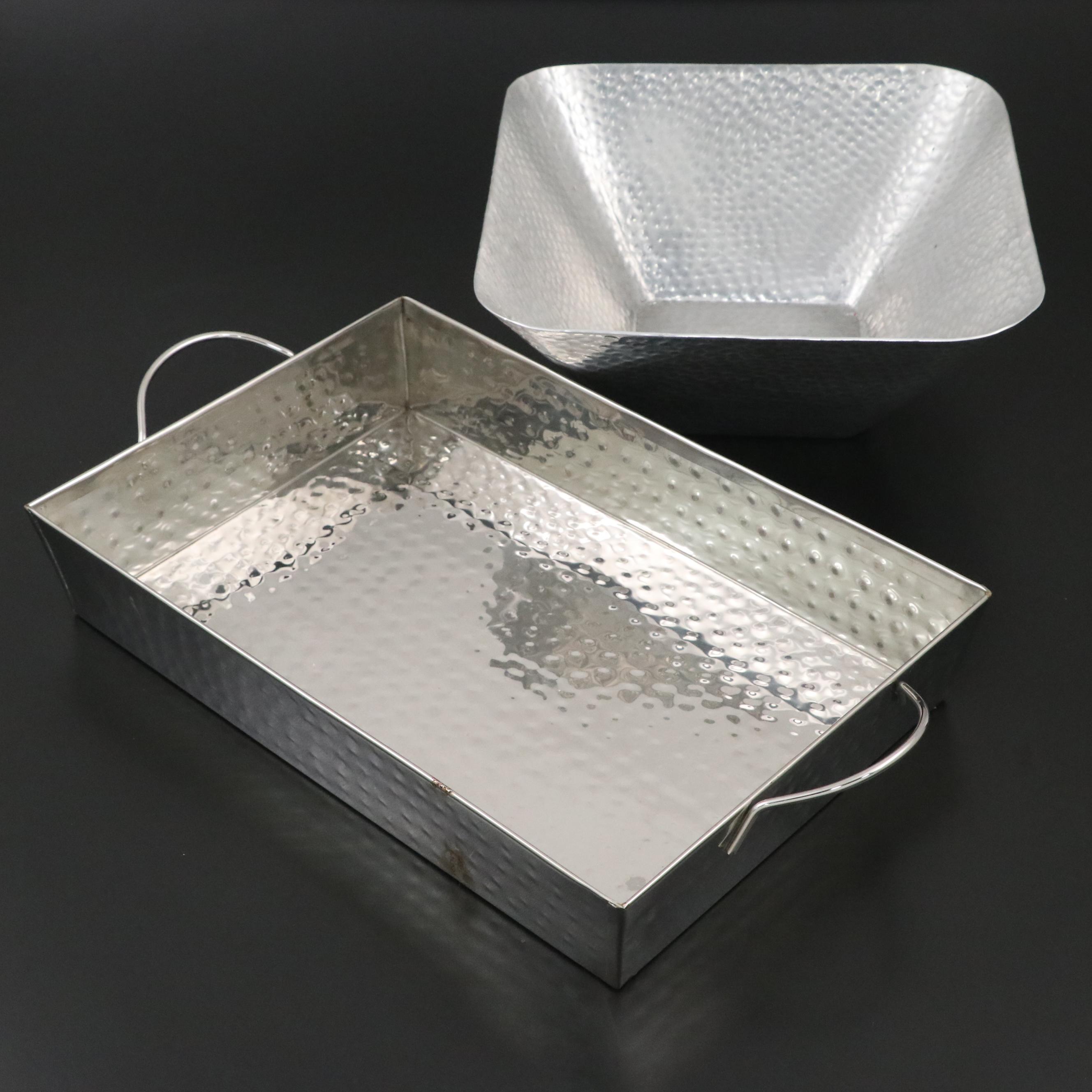 Threshold Hammered Metal Bowl with Indian Metal Handled Tray