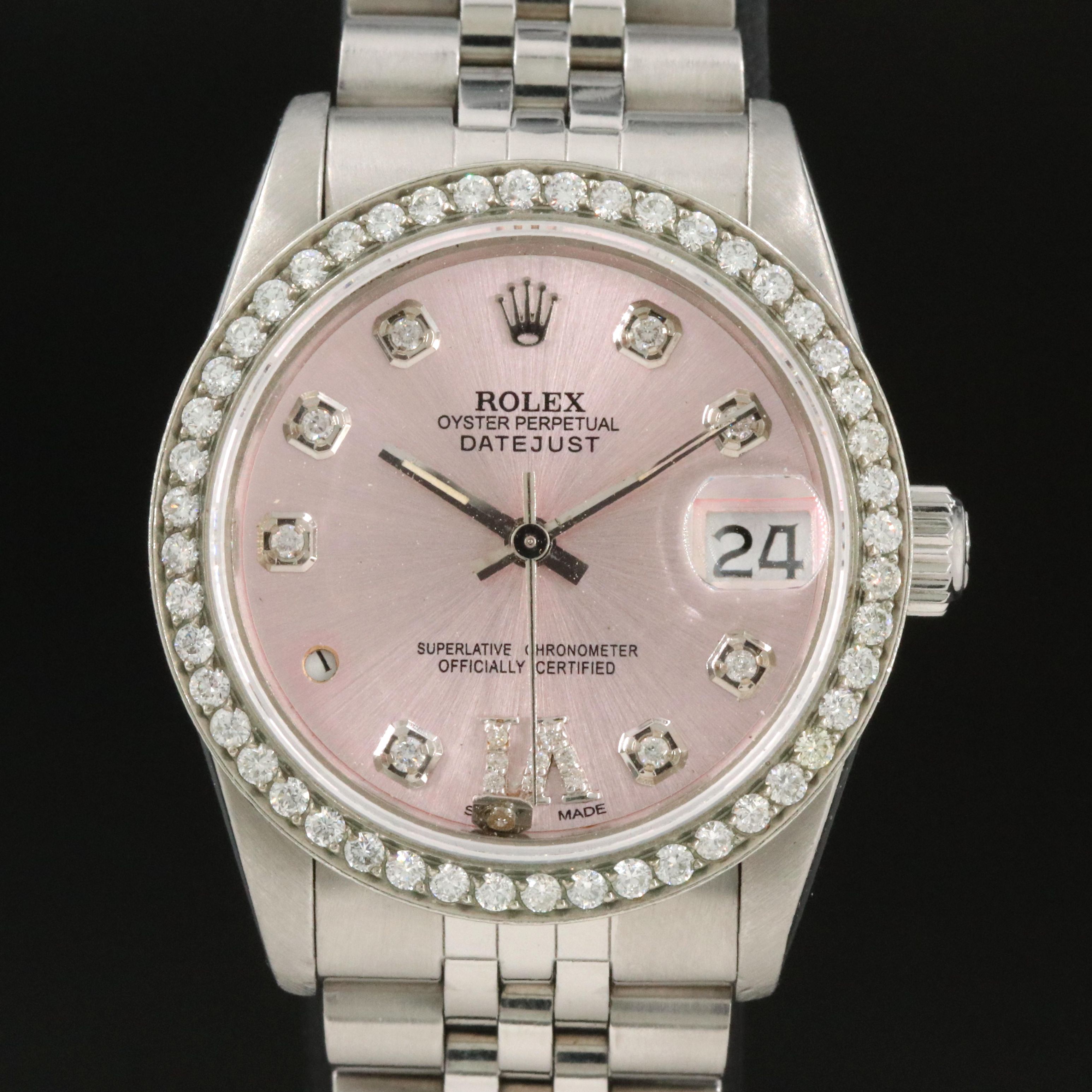1985 Rolex Custom Pink Diamond Dial and Bezel Datejust Watch