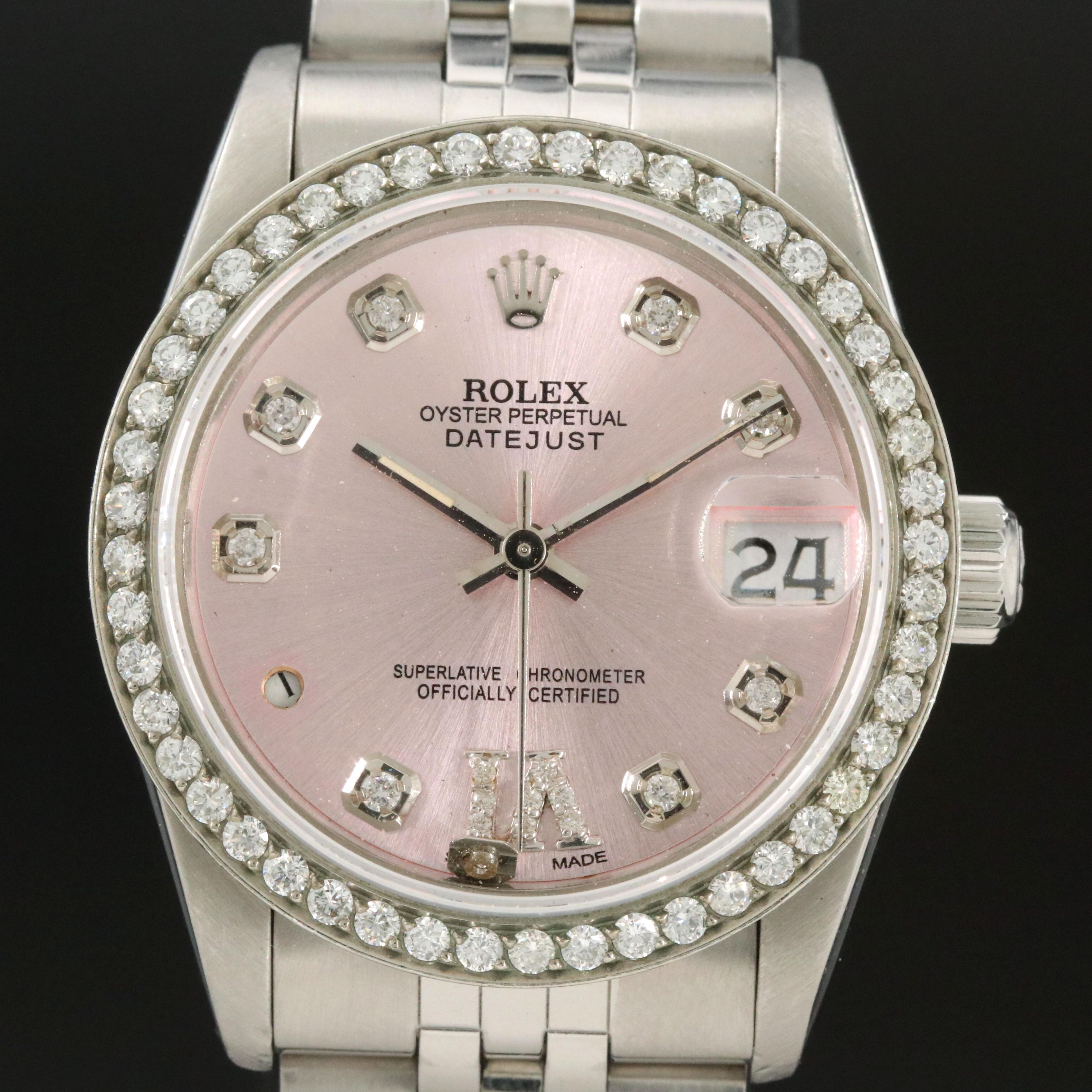1985 Rolex Custom Pink Diamond Dial and Bezel Datejust Watch